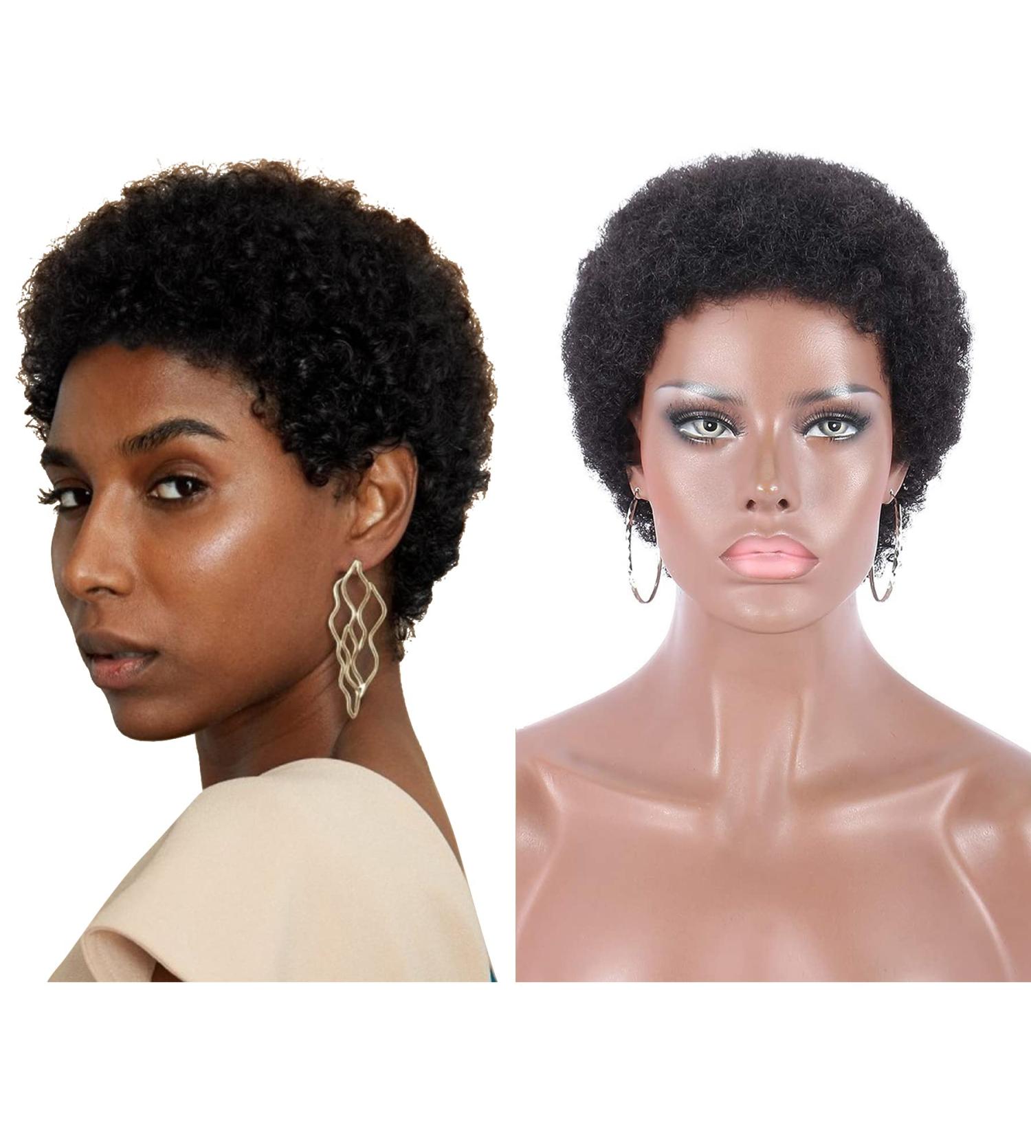 Kalyss 100% Human Hair Short Black Afro Kinky Curly Wig for Women - Lightweight & Natural-Looking - Buy Online on GoSupps.com