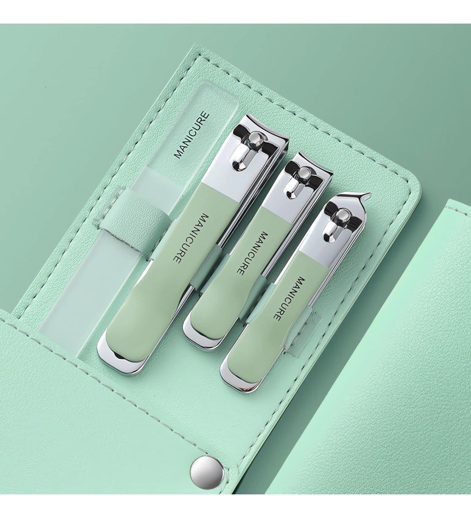 Stainless Steel 4 Pcs Manicure Set - Portable Professional Grooming Kit for Men and Women (Green) - Buy Online on GoSupps.com