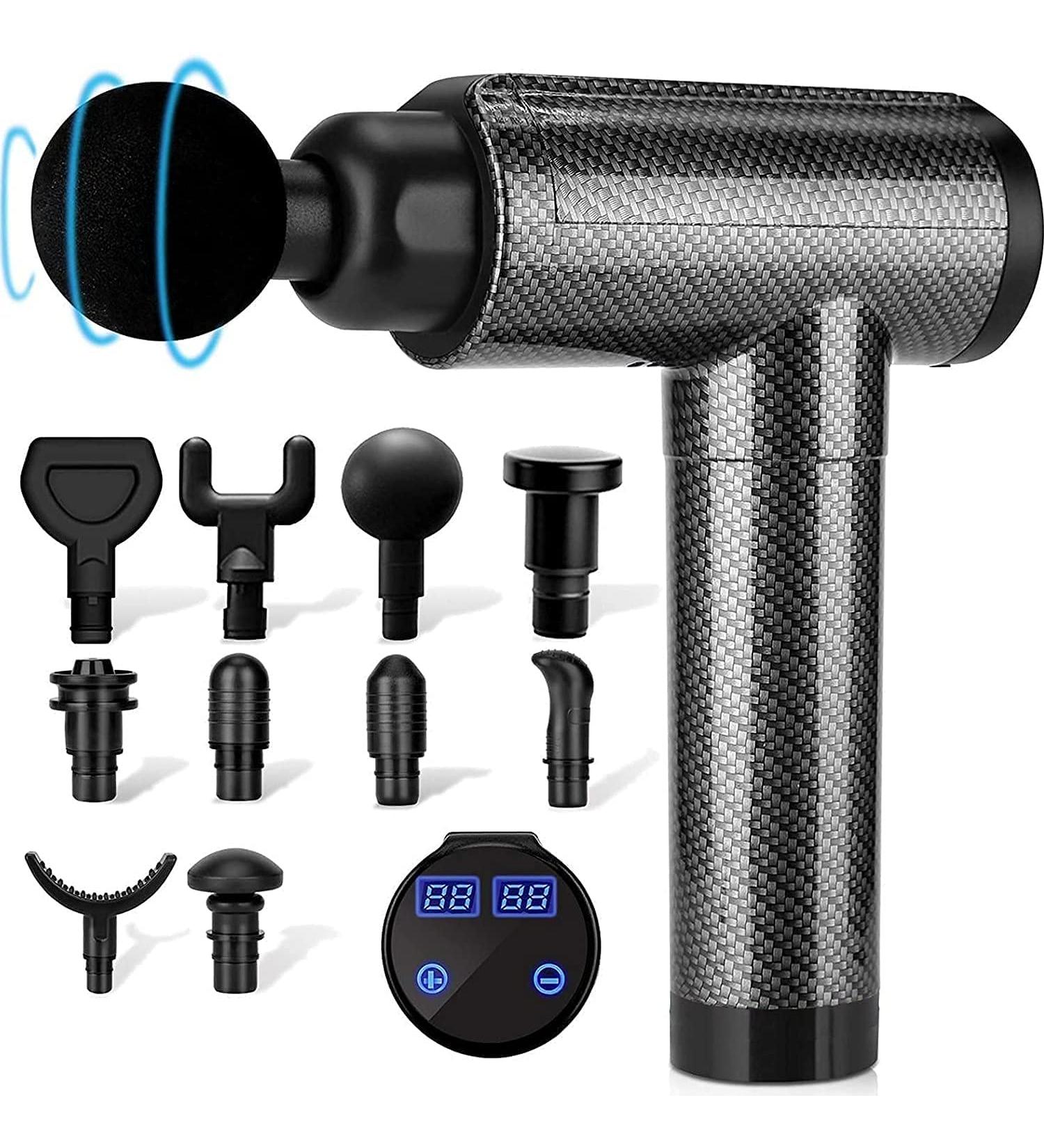 Muscle Massage Gun for Athletes - 30 Speeds Electric Massager for Deep Tissue Relief - Quiet Handheld Device with LCD Screen and 10 Heads - Buy Online on GoSupps.com