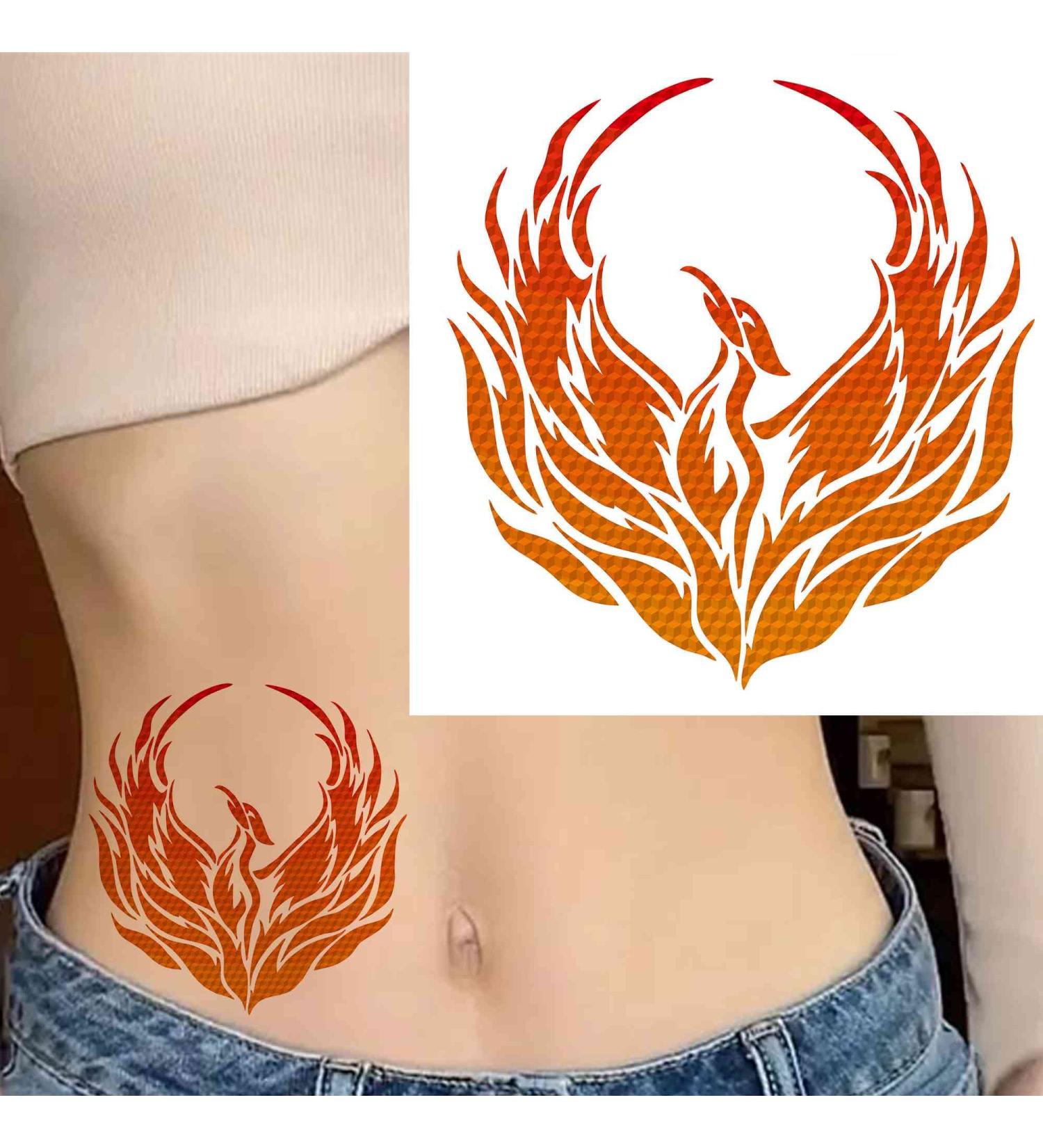 6 Sheets Temporary Fake Tattoos for Men Adults Flying Phoenix Fire Bird Abstract Rising Wing Temporary Fake Tattoo for Women Neck Arm Chest for Woman