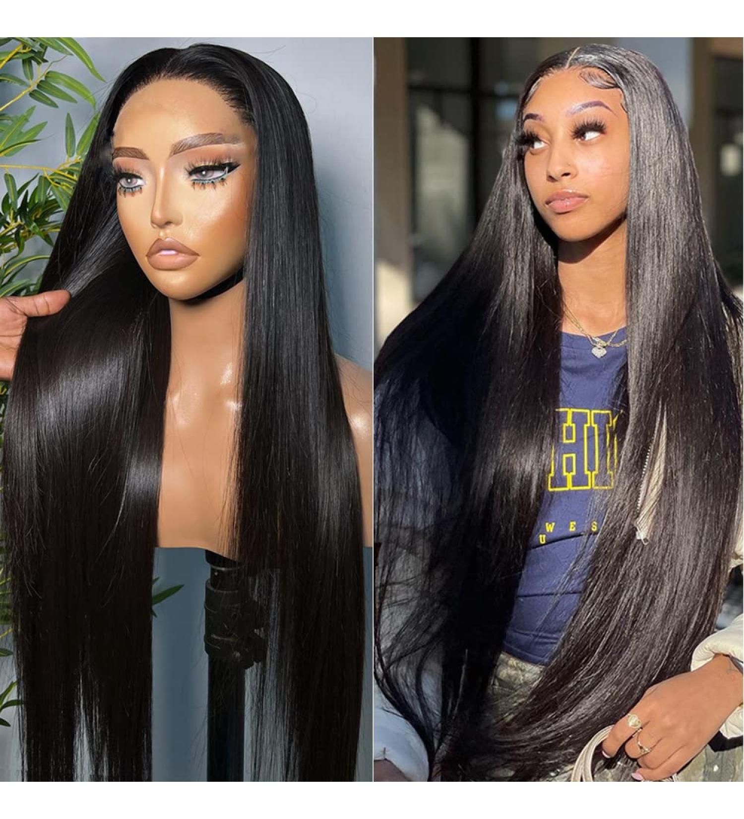 VIPbeauty 30 Inch Transparent HD Lace Front Wig 180% Density Natraul Black Brazilian Straight Human Hair Wig - Pre Plucked with Baby Hair for Women - Buy Online on GoSupps.com