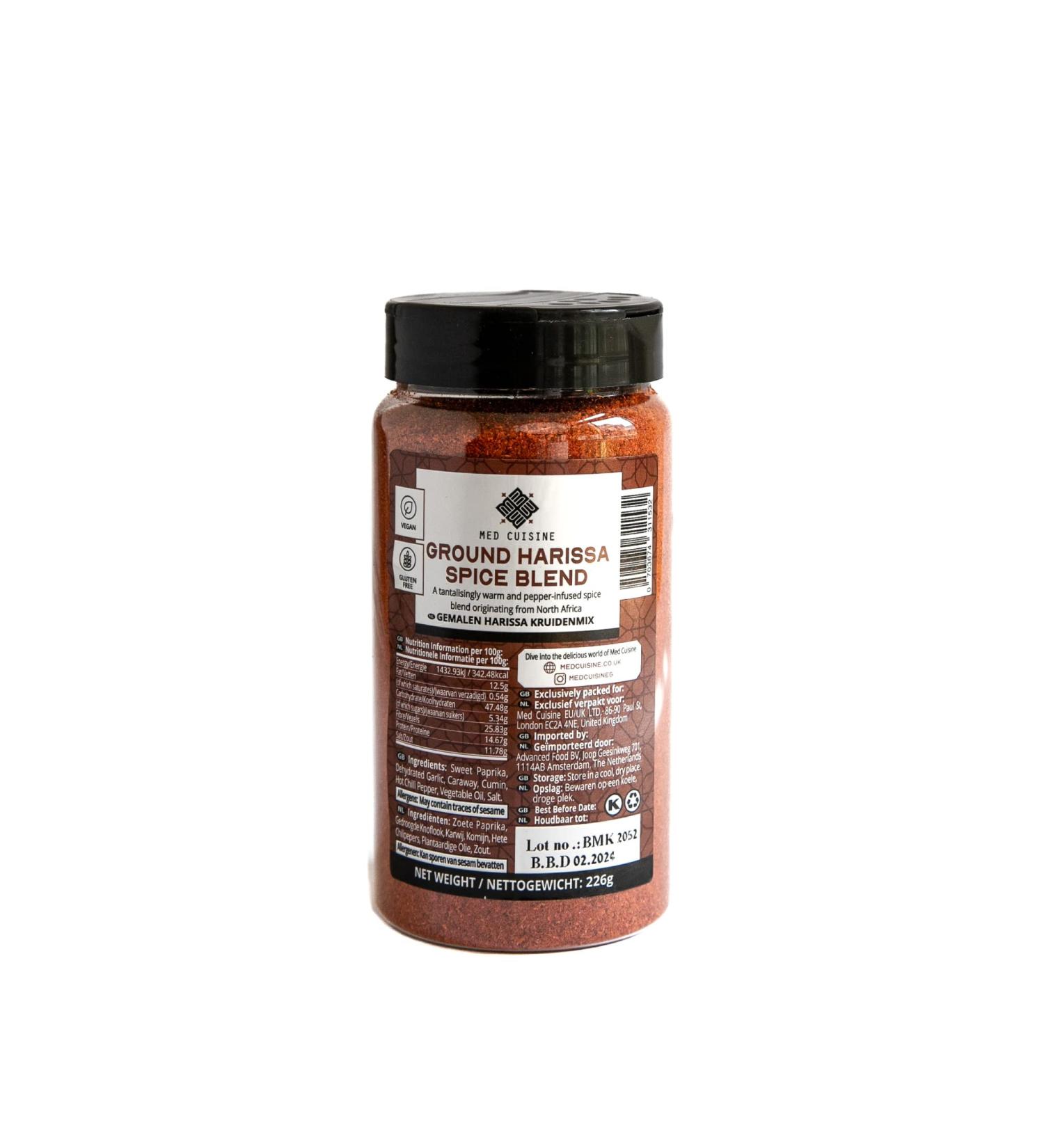 Med Cuisine Harissa Spice 226g Shaker - Finely Ground Harissa Spice Mix for Sauce, Hummus, BBQ - Vegan & Non-GMO - Pack of 1 - Buy Online on GoSupps.com
