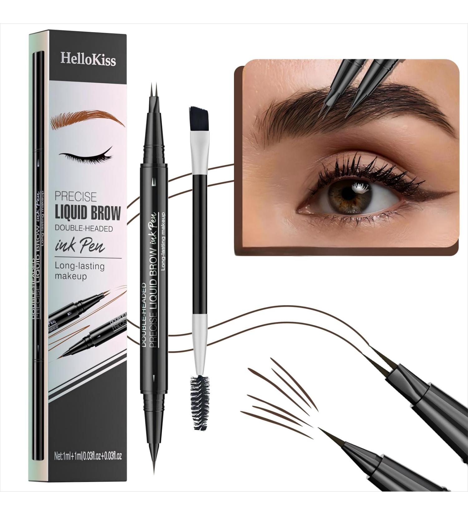 Curved Eyebrow Pen - Eyebrow Pencil Brow Pencil 2-in-1 Dual-Ended Microblading Eyebrow Pen with Micro-Fork-Tip and Precise Brush-Tip Create Natural Hair-Like Brows Long lasting Dark brown - Buy Online on GoSupps.com