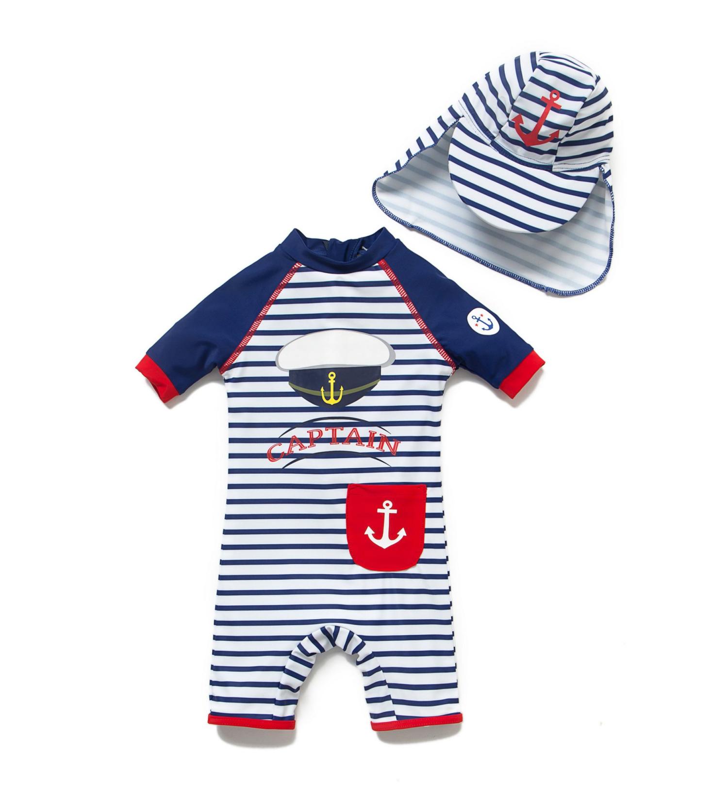BONVERANO Toddler Boys Swimsuit | UPF 50+ Captain Bathing Suit for 2-3 Years | Short-Sleeve Zipper One Piece Swimwear - Buy Online on GoSupps.com