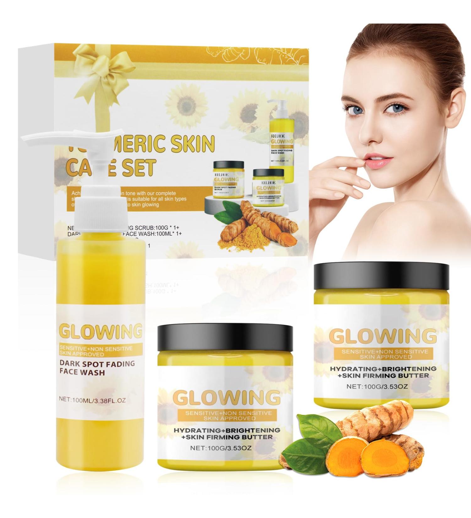 Horuili Turmeric Skin Care Kit 3 in 1 Turmeric Skin Care Kit Face Wash Turmeric Cream Exfoliators Hydrating Turmeric Essence Kit Nourishing Moisturizing - Buy Online on GoSupps.com