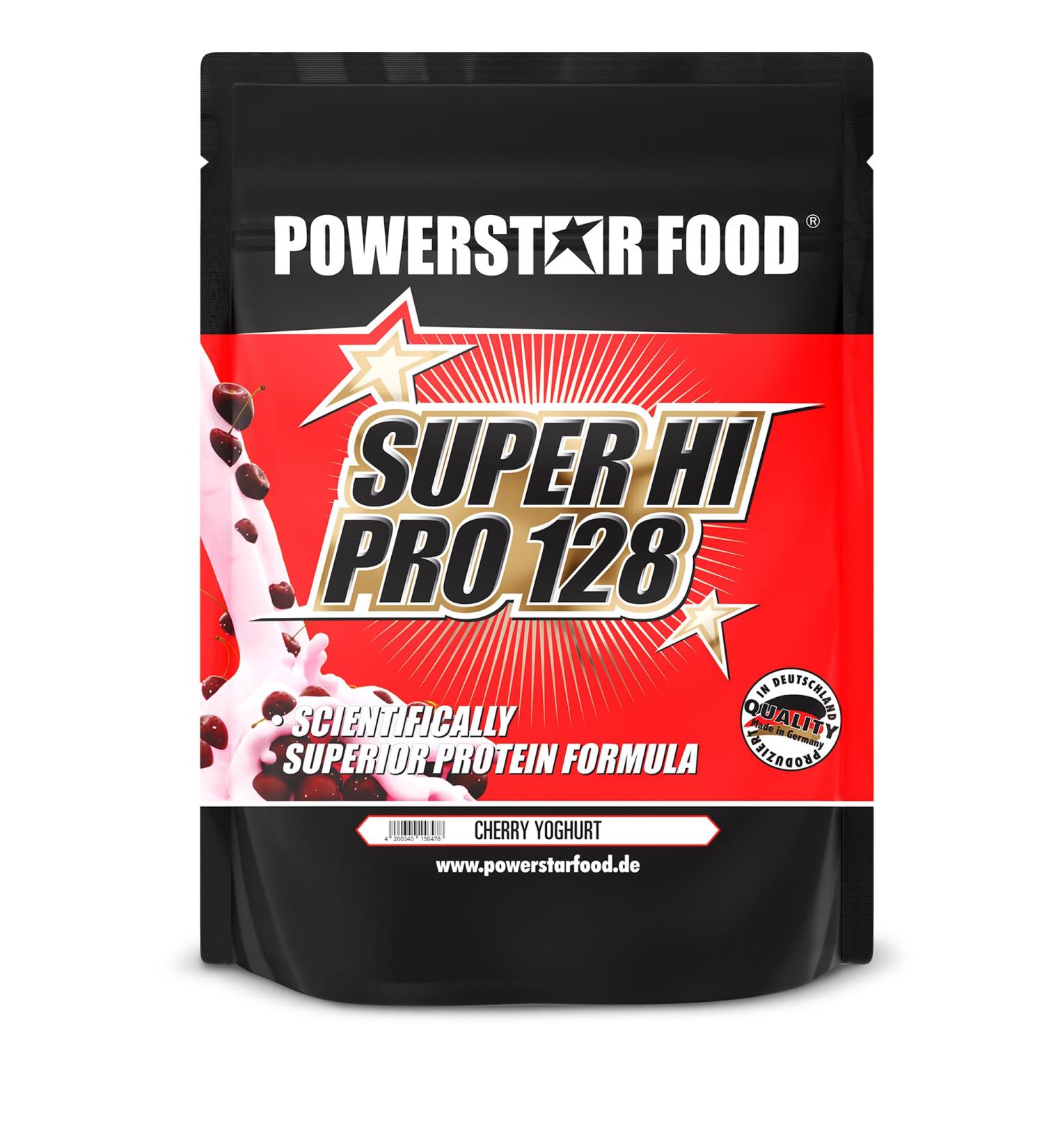 Powerstar Super Hi Pro 128 | 1kg Cherry Yoghurt Protein Powder | 79% Protein | Muscle Building Shake | Multi-Component Formula - Buy Online on GoSupps.com