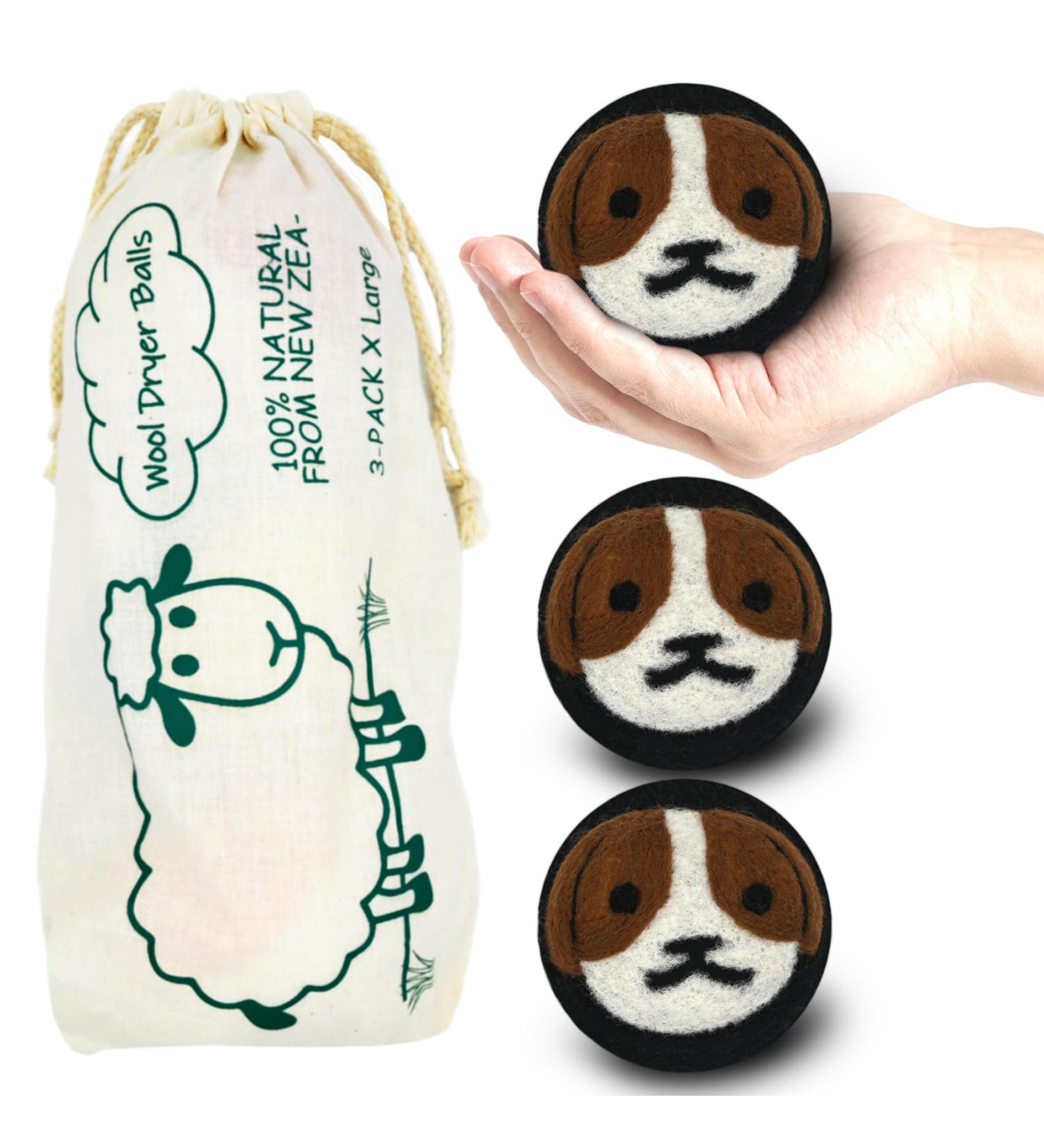 HOMECASA Wool Dryer Balls Laundry Reusable XXL Wool Balls for Dryer 3-Pack 100% Newzealand Dryer Wool Balls Fun Laundry Balls for Dryer Black-Dog-3 pack - Buy Online on GoSupps.com