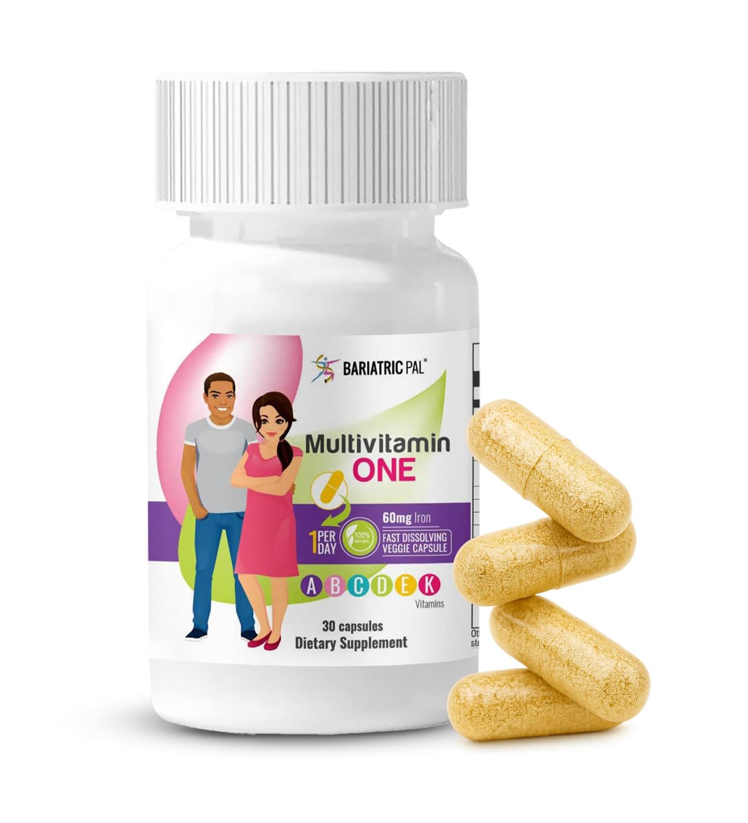 BariatricPal Multivitamin ONE 1 per Day! Bariatric Multivitamin Capsule with 60 mg of Iron | Easy to Swallow Capsule | Vitamin for Bariatric Surgery Patients | 30 Count (1 Month Supply) - Buy Online on GoSupps.com