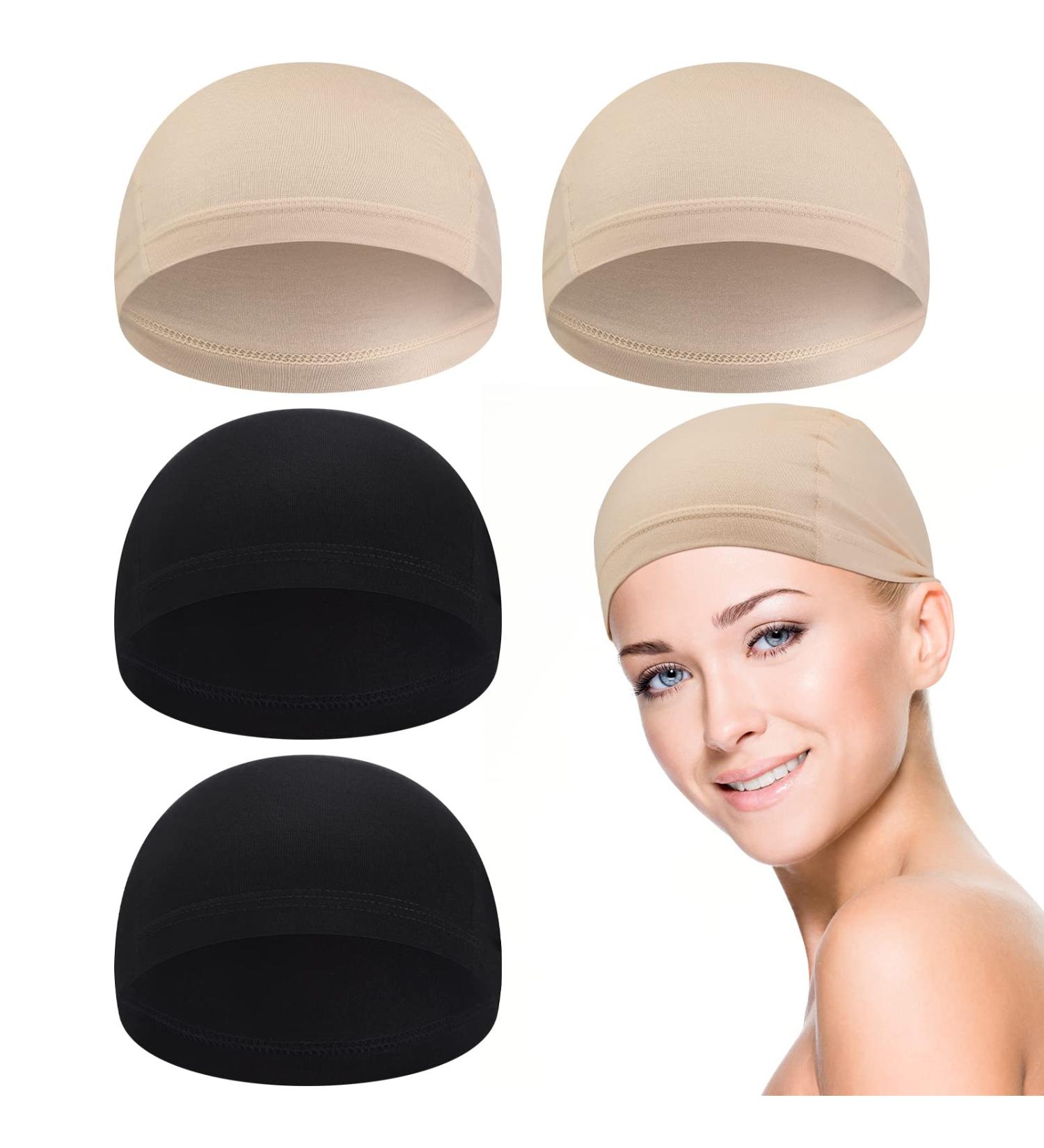 Janmercy 4 Pcs Bamboo Fiber Wig Cap Set - Women's Elastic Breathable Bald Cap for Hairloss - Black & Beige - Buy Online on GoSupps.com