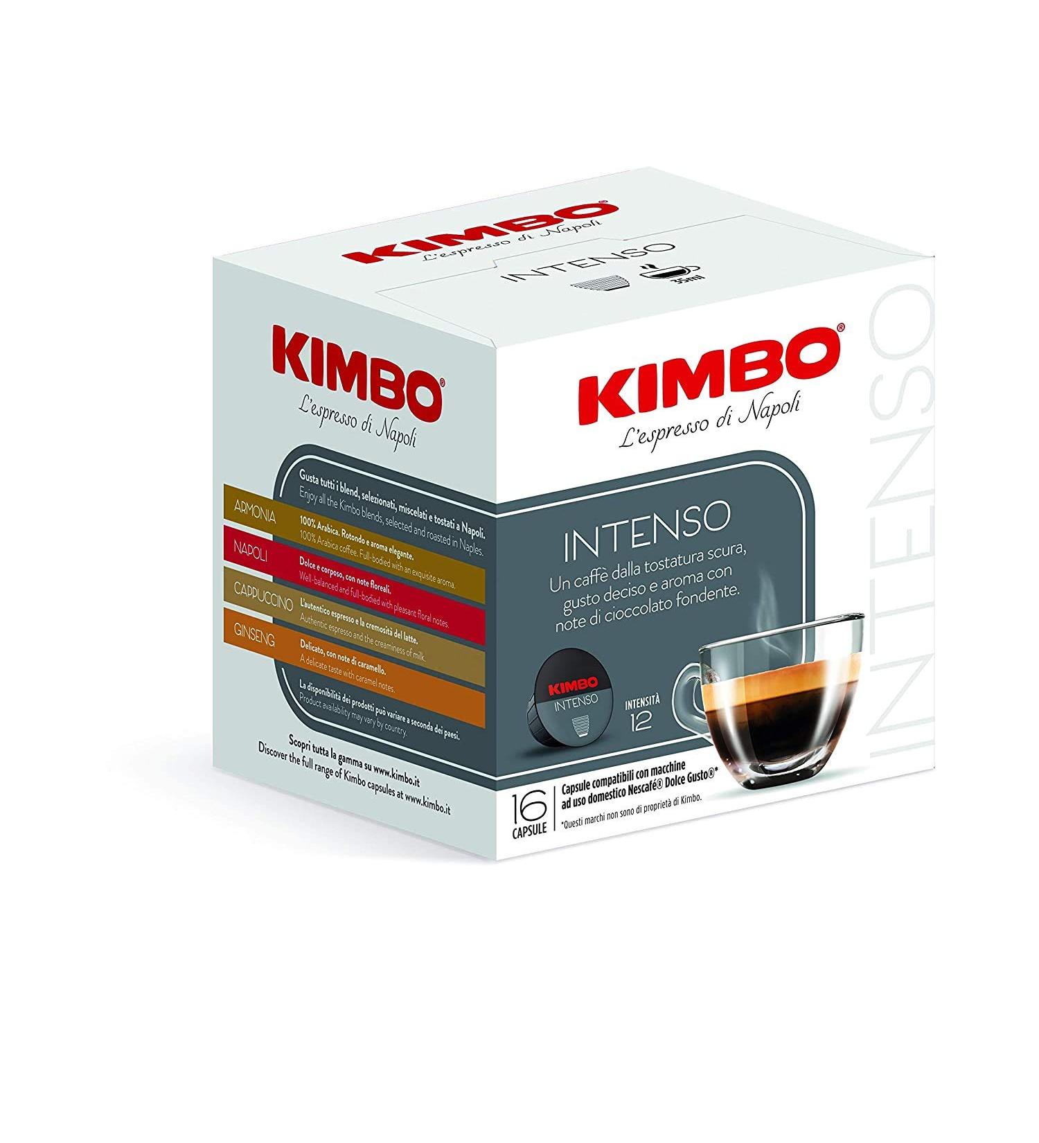 Kimbo Kimbo Intenso Coffee Capsules Compatible with Dolce Gusto Nescaf - Pack of 3 packs of 16 capsules (48 capsules total)