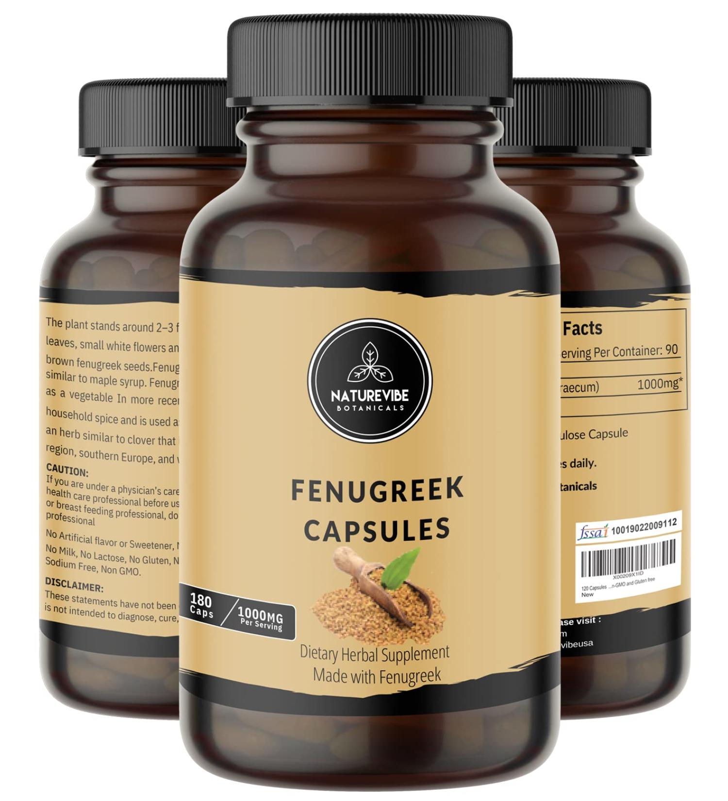 Naturevibe Botanicals Organic Fenugreek Capsules - 1000mg Per Serving - 180 Veg Capsules - Buy Online on GoSupps.com
