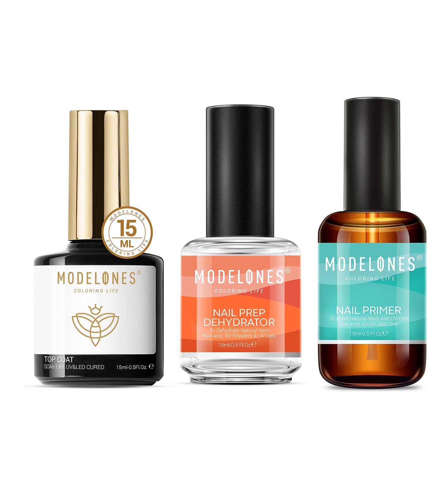 Modelones 3Pcs Gloss Top Coat Nail Primer & Prep Dehydrator Set - Buy Online on GoSupps.com