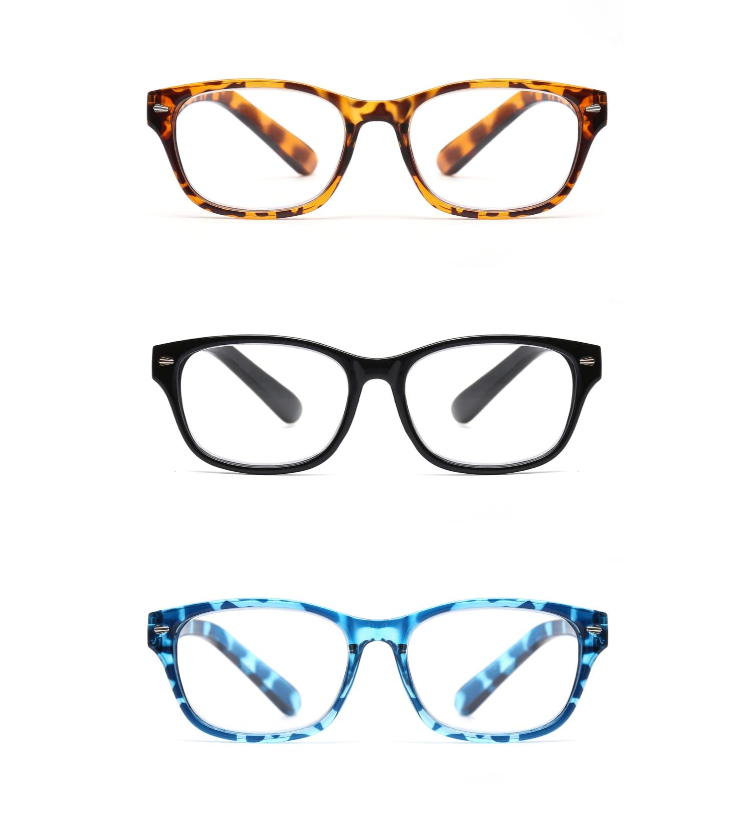 Buy 3 Pack Retro Readers | Vintage Style Reading Glasses for Men & Women - Amber Black Blue - 3.0 Diopters - Buy Online on GoSupps.com