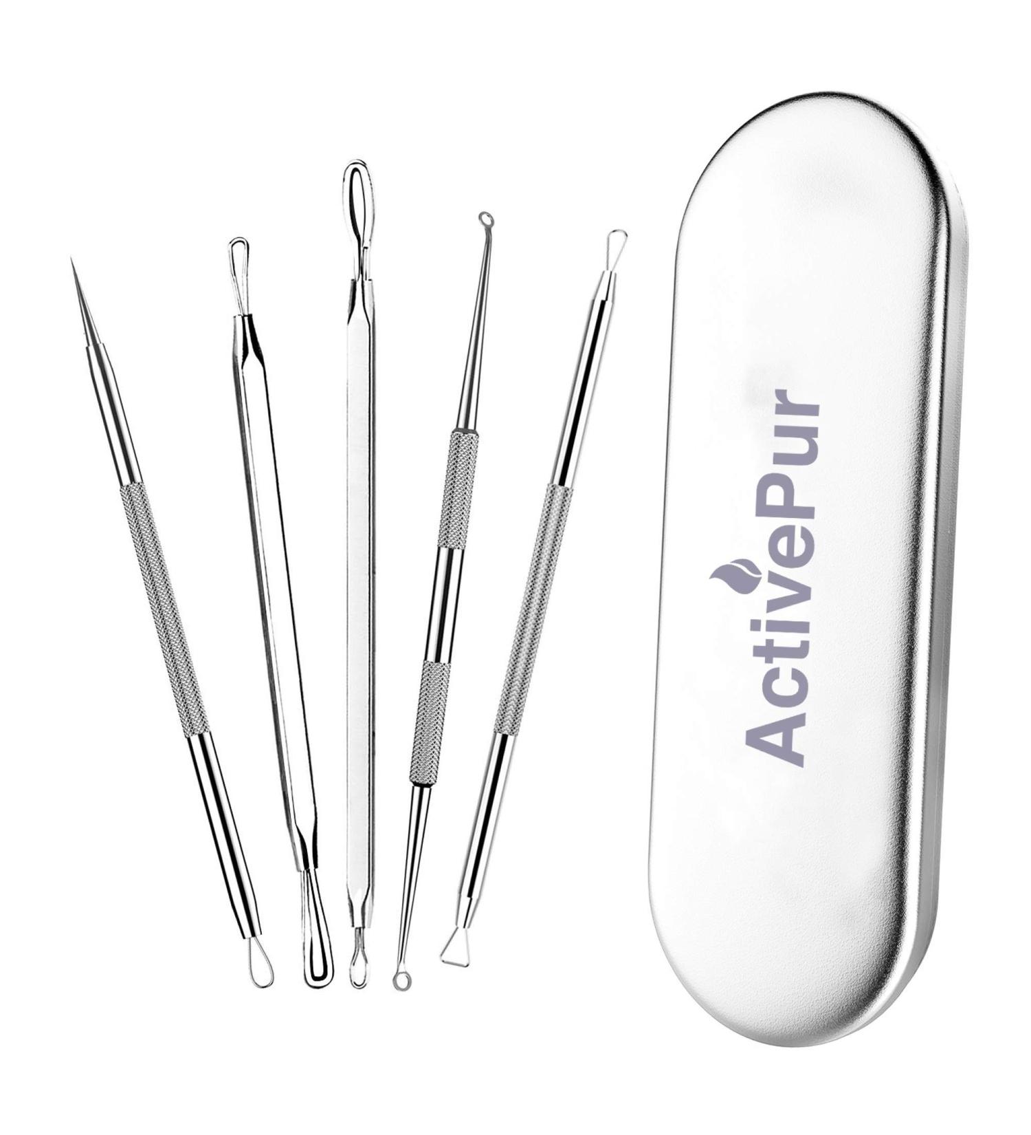 ActivePur Blackhead Remover Pimple Extractor Tool Kit - 5 Piece Set for Acne Removal and Skin Blemish Treatment - Buy Online on GoSupps.com