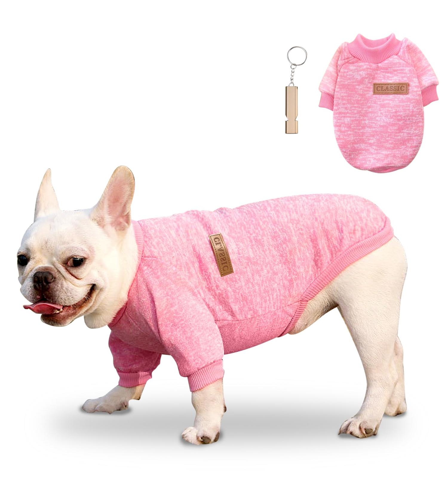 Warm Dog Sweater for Small & Medium Dogs - Classic Pink Puppy Clothing Set - Buy Online on GoSupps.com
