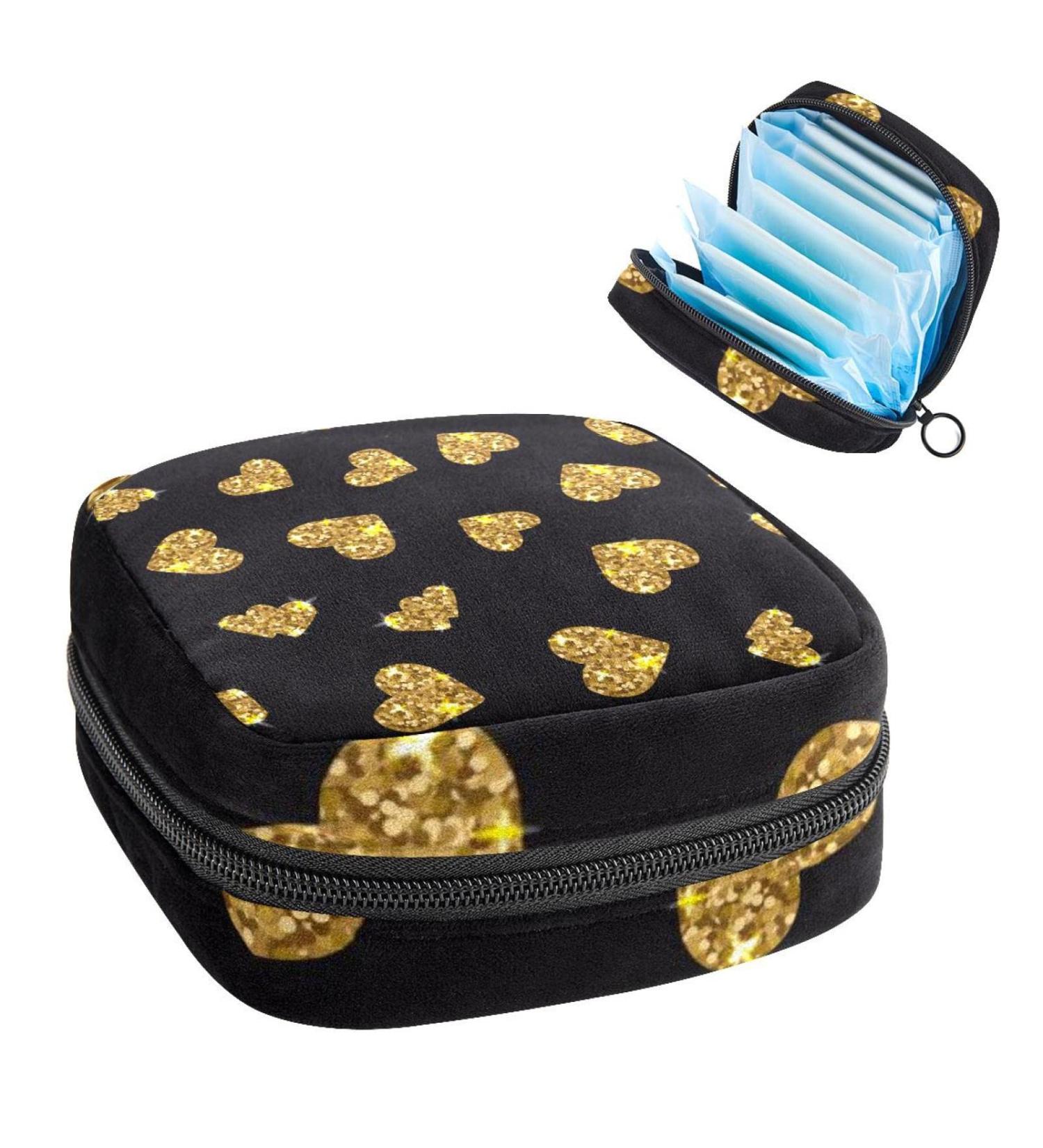 Shop Gold Glitter Heart Menstrual Cup Bag | Stylish Storage for Women & Girls | Portable Tampon Holder - Buy Online on GoSupps.com