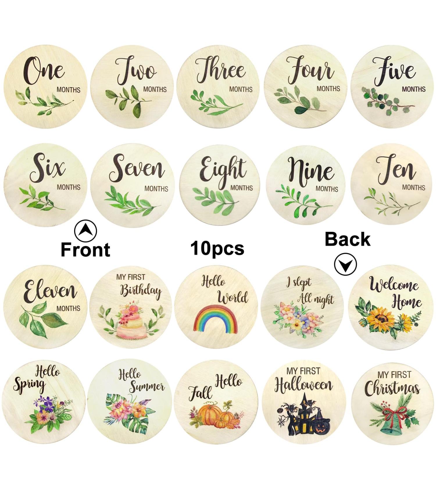 EQLEF Baby Milestone Cards Wooden 10pcs Milestone Baby Cards Baby Monthly Milestone Cards Newborn Milestone For Newborn Baby Gifts Photography Prop - Buy Online on GoSupps.com