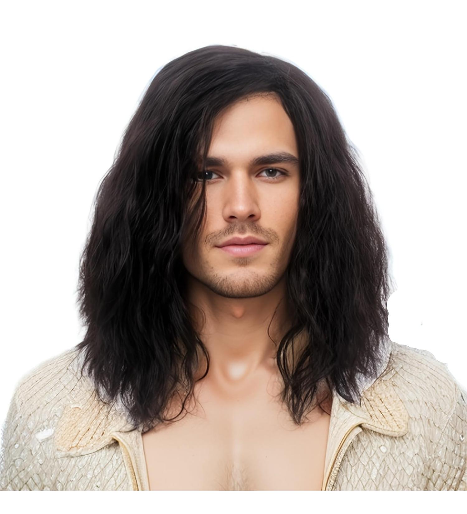 REEWES Men Wigs - Long Curly Layered Synthetic Hair Wig for Daily Use & Costumes (Black) - International Shipping Available - Buy Online on GoSupps.com
