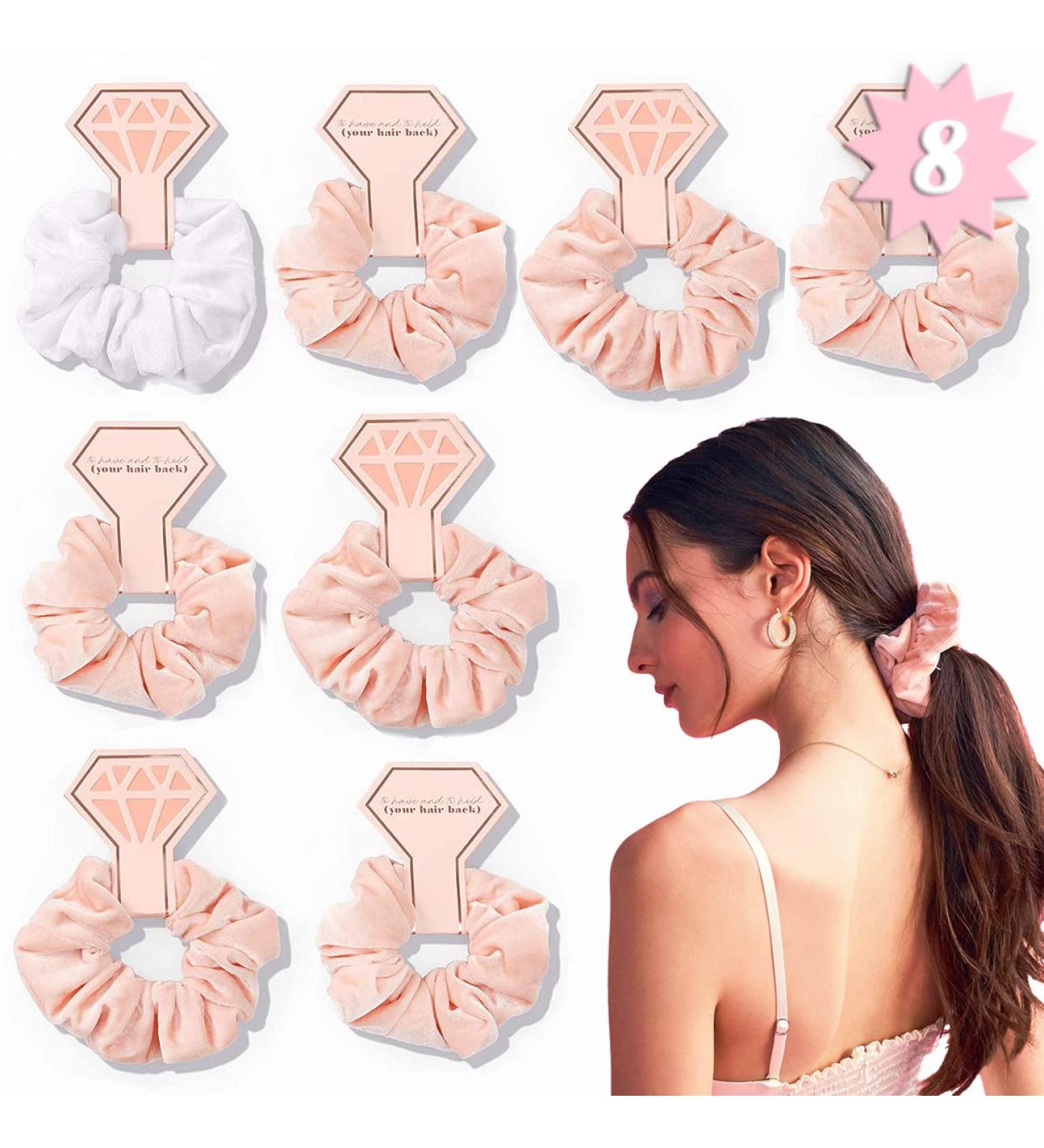 XO Fetti Bachelorette Party Hair Tie Set - 8 Rose Gold Velvet Scrunchies | Bridesmaid Proposal Box | Bridal Shower Gift Decorations - Bride Tribe Favor - Buy Online on GoSupps.com