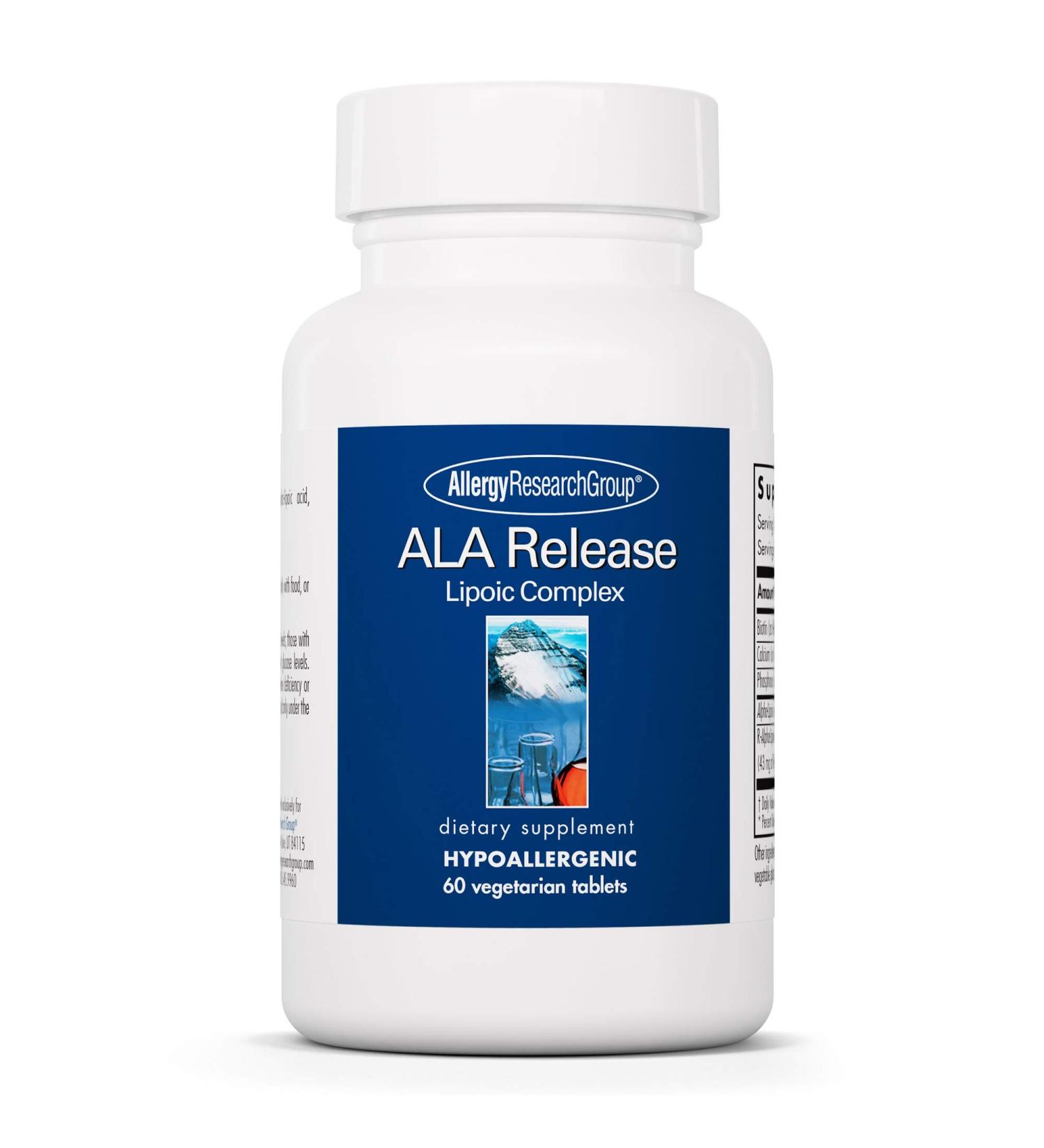 Allergy Research Group ALA Release - Alpha-Lipoic Acid Complex Supplement for Healthy Metabolism | R-Alpha-Lipoic Biotin Calcium | 60 Vegetarian Tablets - Buy Online on GoSupps.com