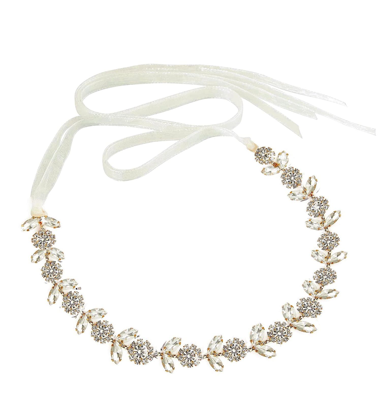 Swan Flower Girl Headpiece - Baby's Breath Hair Piece with Ribbons - Crystal Floral Headband in Gold for Wedding, Baptism & Special Occasions - Buy Online on GoSupps.com