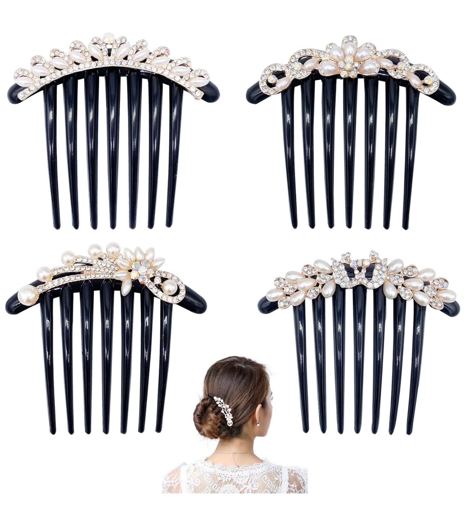 4 Pcs Rhinestone Flower Hair Side Combs - Vintage Wedding Hair Accessories for Women and Girls - Buy Online on GoSupps.com