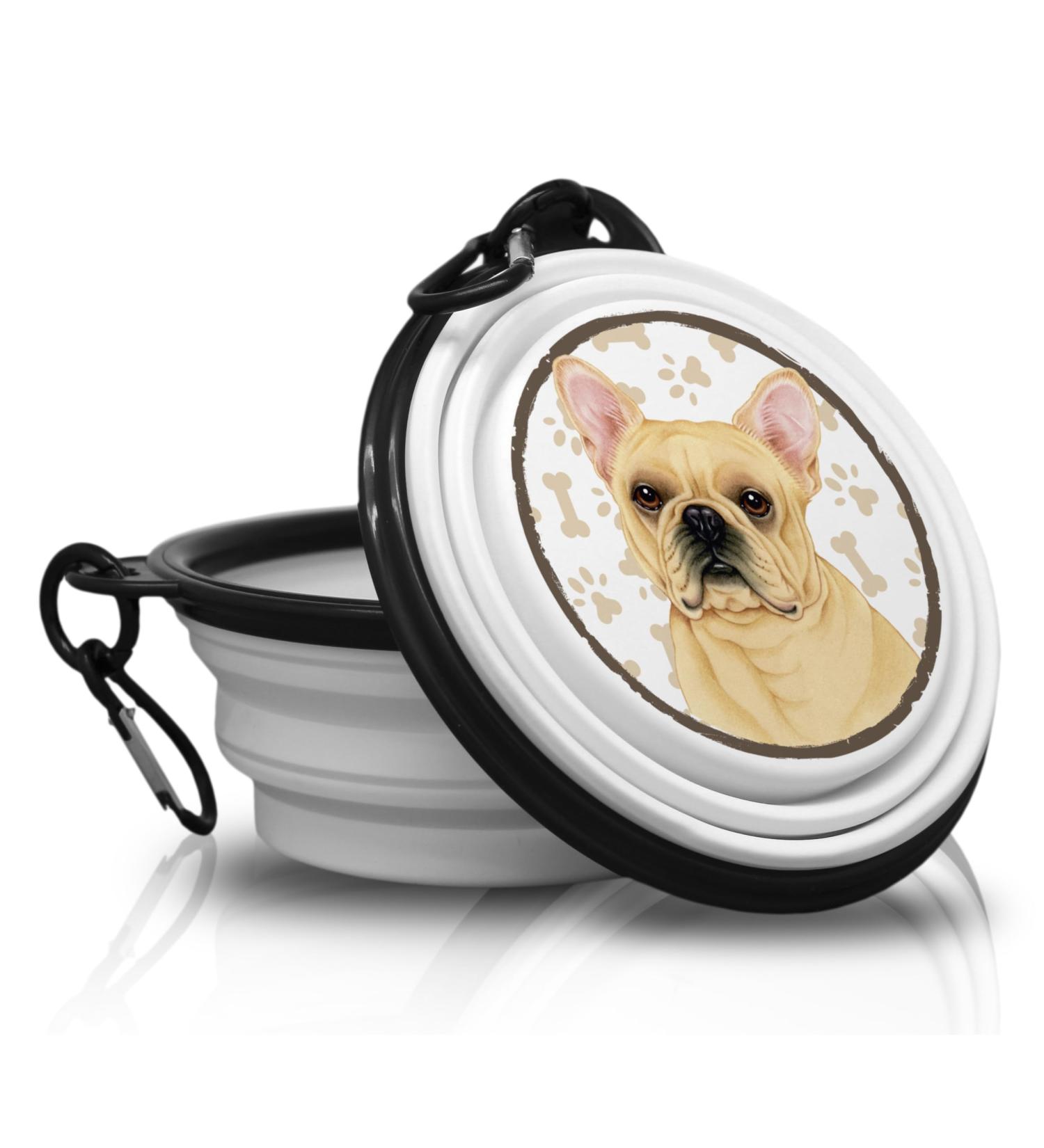 French Bulldog Brown Portable Drinking Snap & Food Bowl - Unique Travel Pet Bowl with Carabiners - Buy Online on GoSupps.com