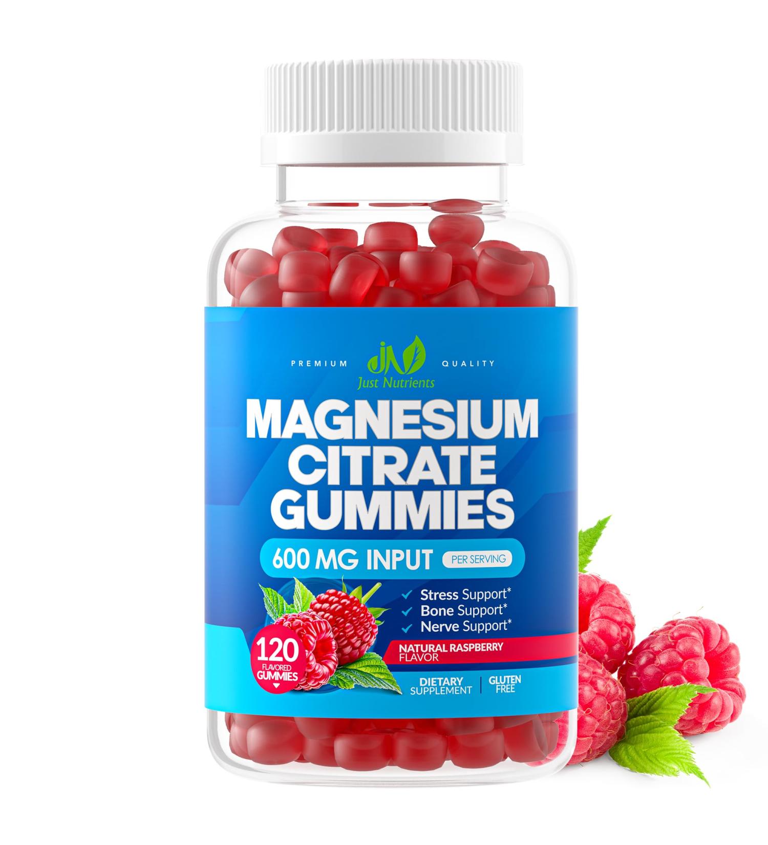 Magnesium Citrate 600mg Gummies (120 Count) - Maximum Strength Supports Calm Bone Heart & Nerve Health - Gluten-Free Non-GMO Vegetarian Great Tasting Raspberry Flavor - 60 Servings - Buy Online on GoSupps.com