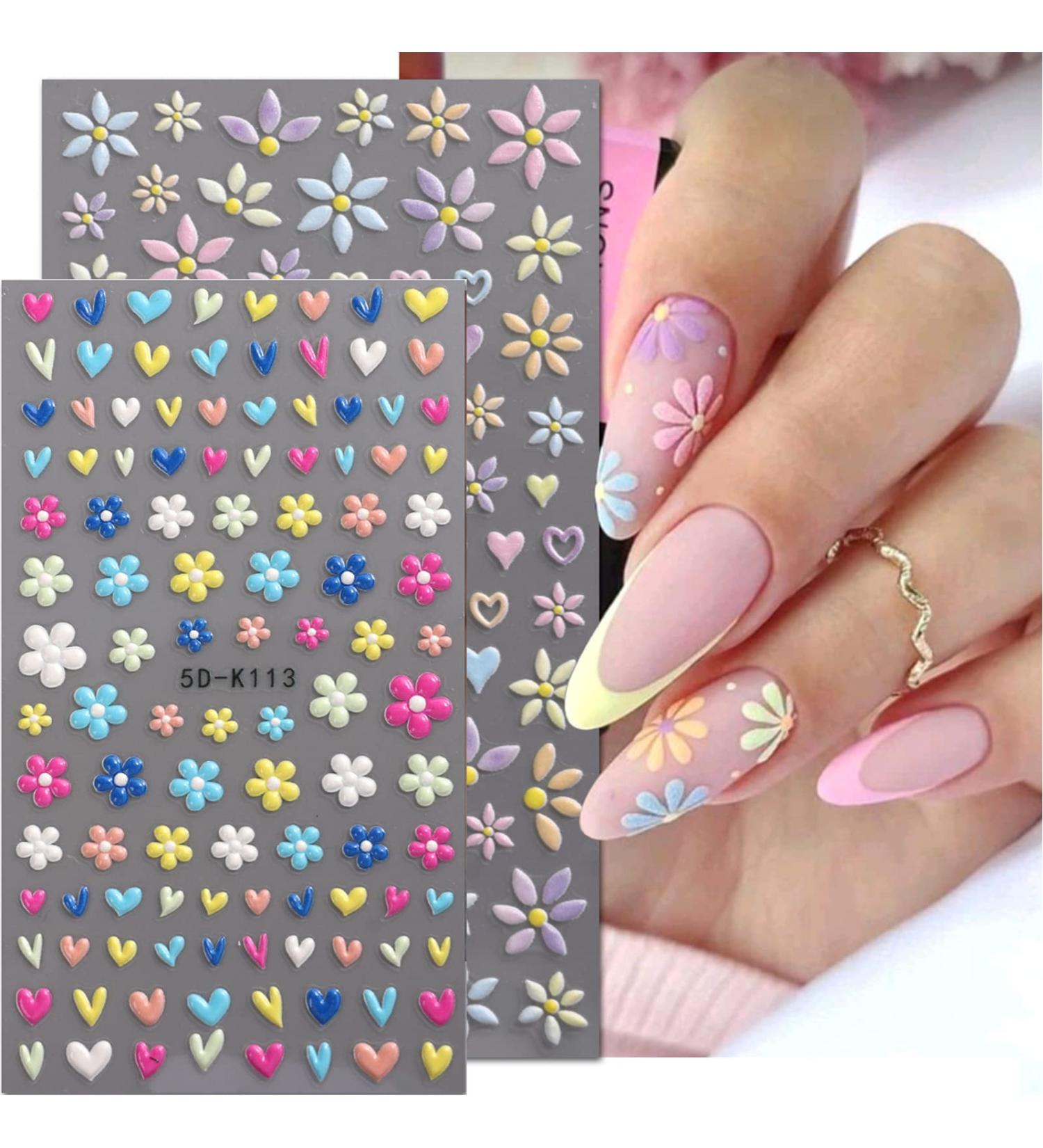 Spring Daisy Flower Nail Art Stickers - Colorful 5D Nail Decals for Women - Self Adhesive Manicure Decoration - Buy Online on GoSupps.com