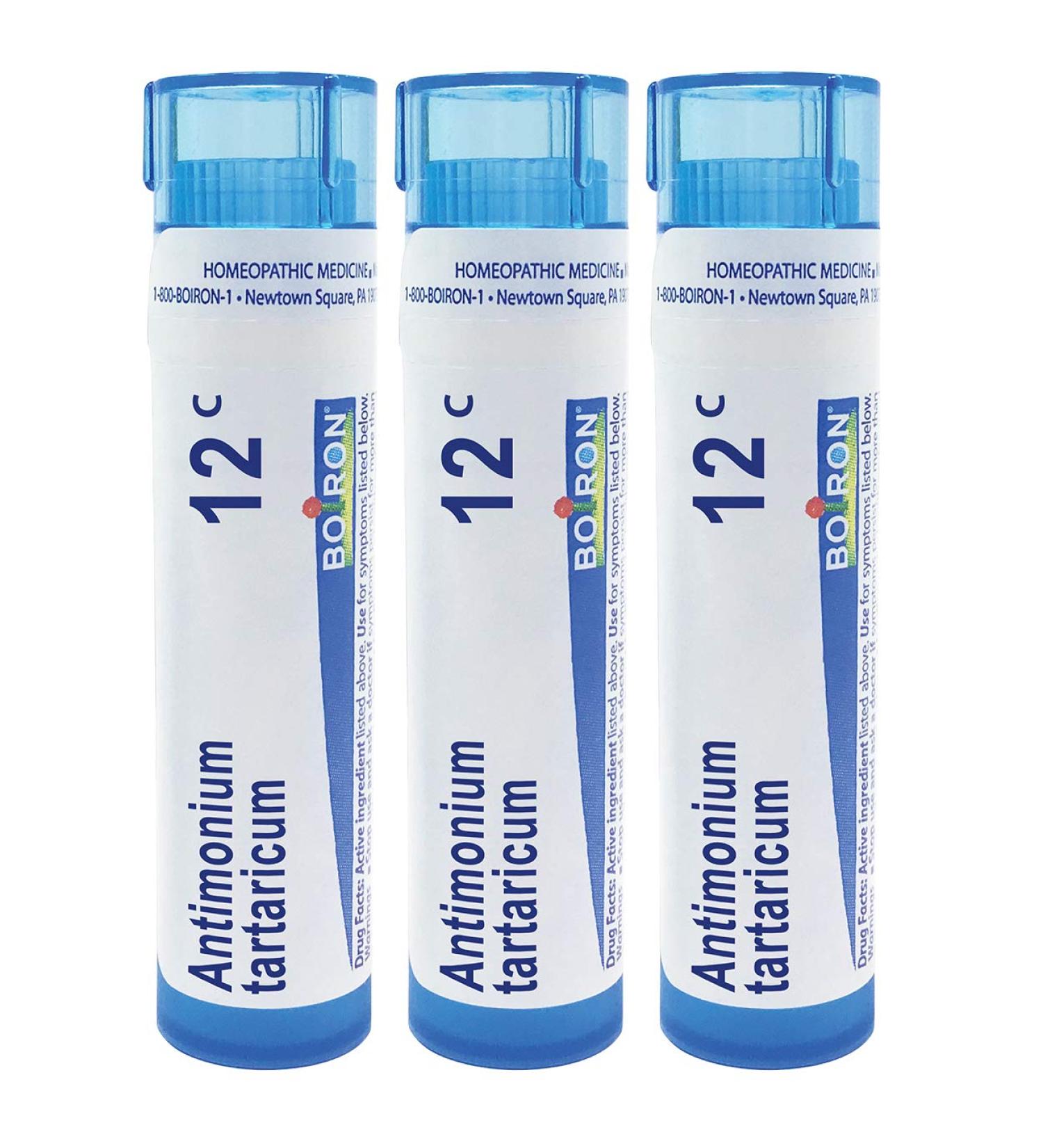 Boiron Antimonium Tartaricum 12c Homeopathic Medicine for Thick Mucus and Cough - Pack of 3 (240 Pellets) - Buy Online on GoSupps.com