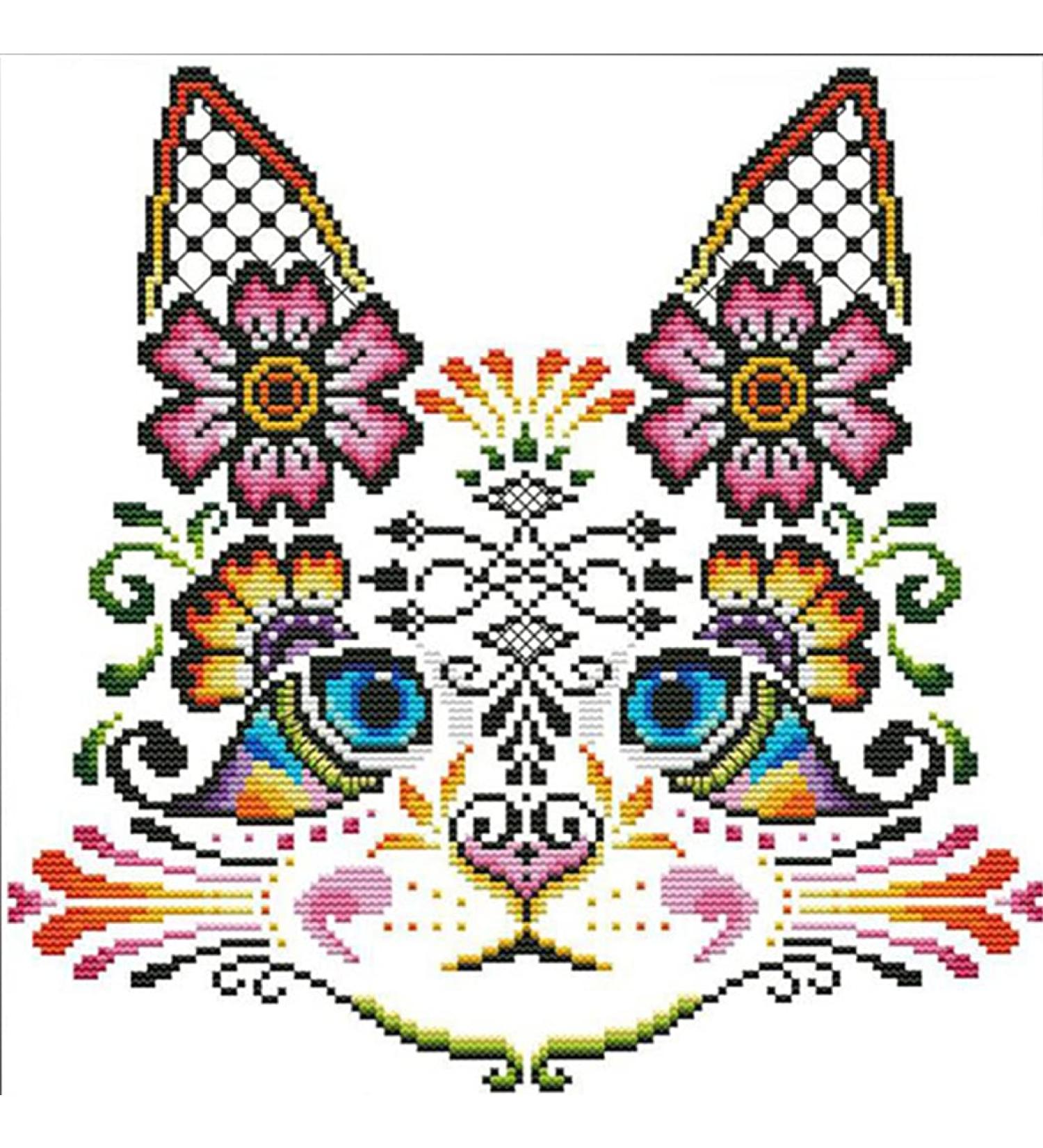 51buyoutgo Flower & Cat Cross Stitch Kit for Adults - Easy, Funny, Pre-Printed, 11ct Stamped Patterns - Embroidery Starter Kit for Beginners - 46x36cm - Buy Online on GoSupps.com