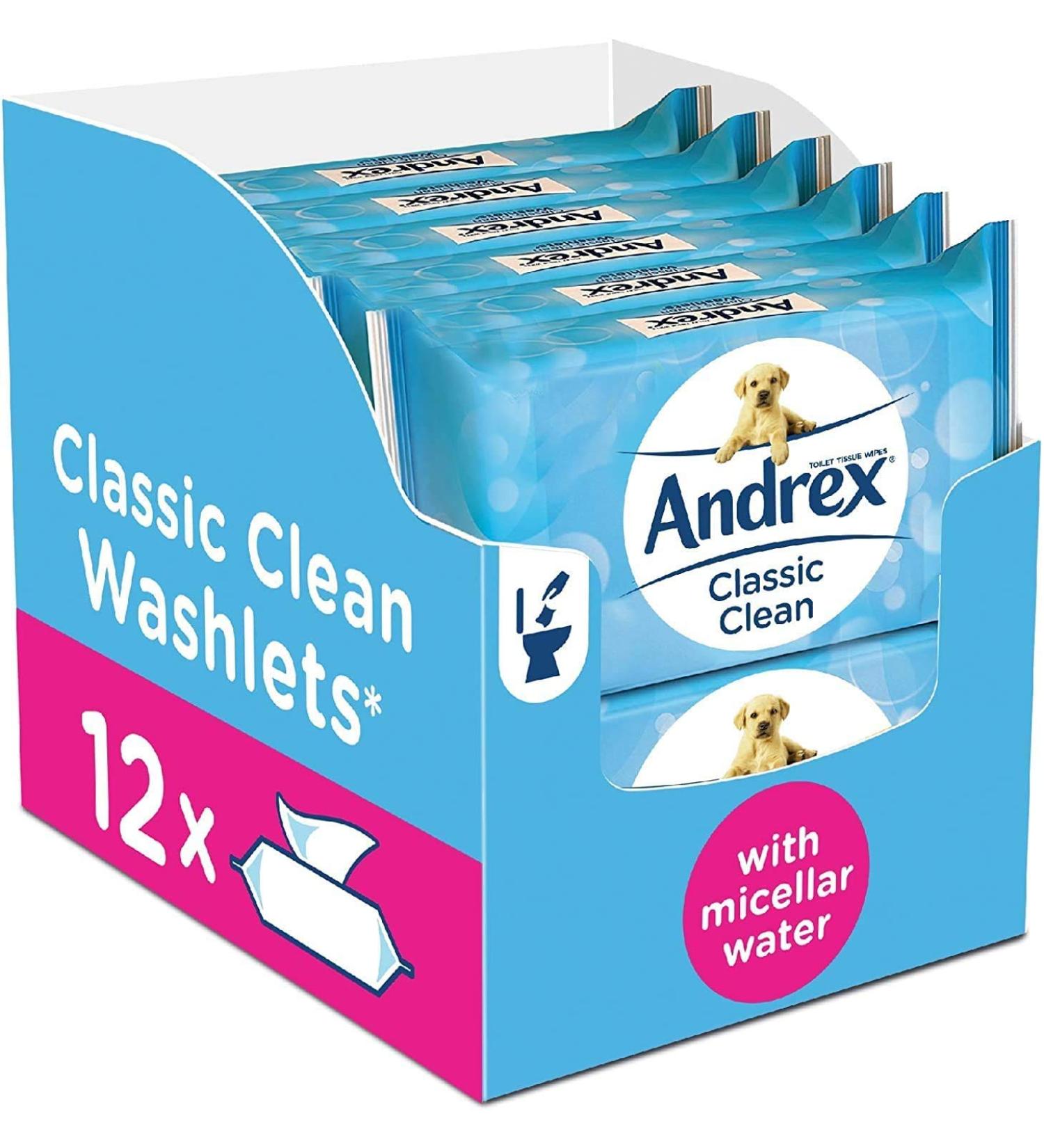 Andrex Washlets Flushable Toilet Tissue Wipes - 12 Packs (42 Wipes Per Pack Total 504 Wipes) by Andrex