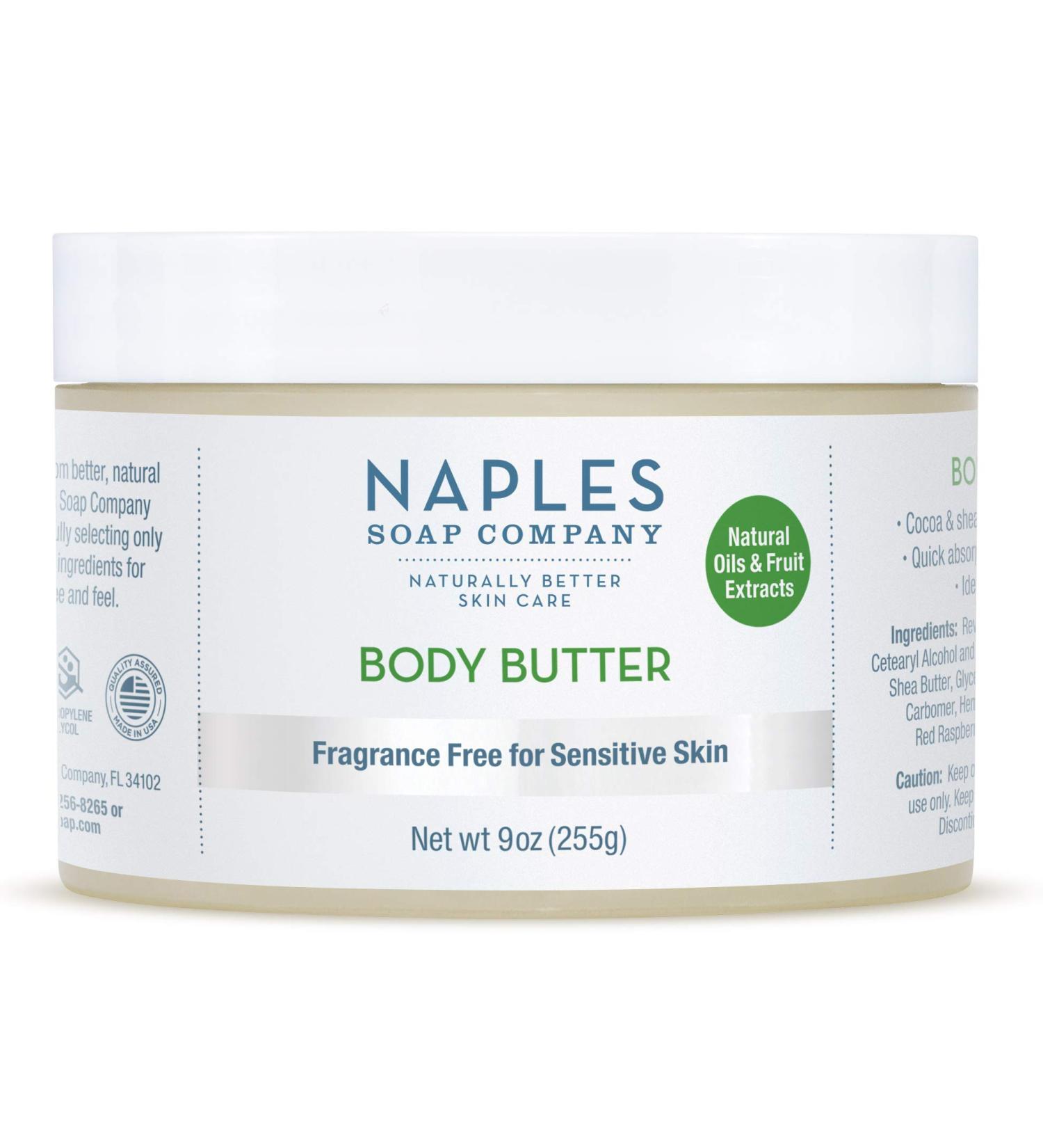 Naples Soap Natural Body Butter - Rich Cocoa Shea | Women's Moisturizing Skin Care - 9 oz | Fragrance-Free - Buy Online on GoSupps.com