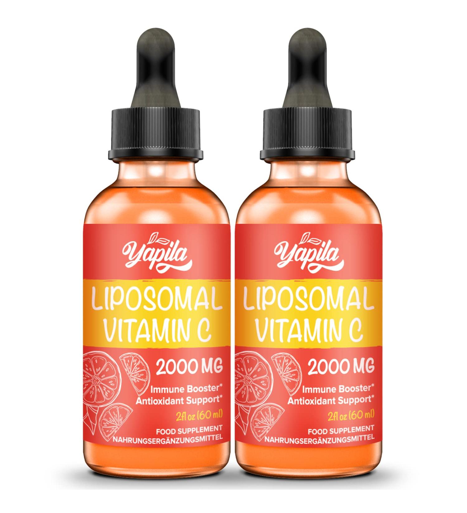 Liposomal Vitamin C 2000 mg Liquid Supplement - 2 Bottles Maximum Absorption Vegan Non-GMO Gluten-Free - 60 ml (2 Pack) - Buy Online on GoSupps.com