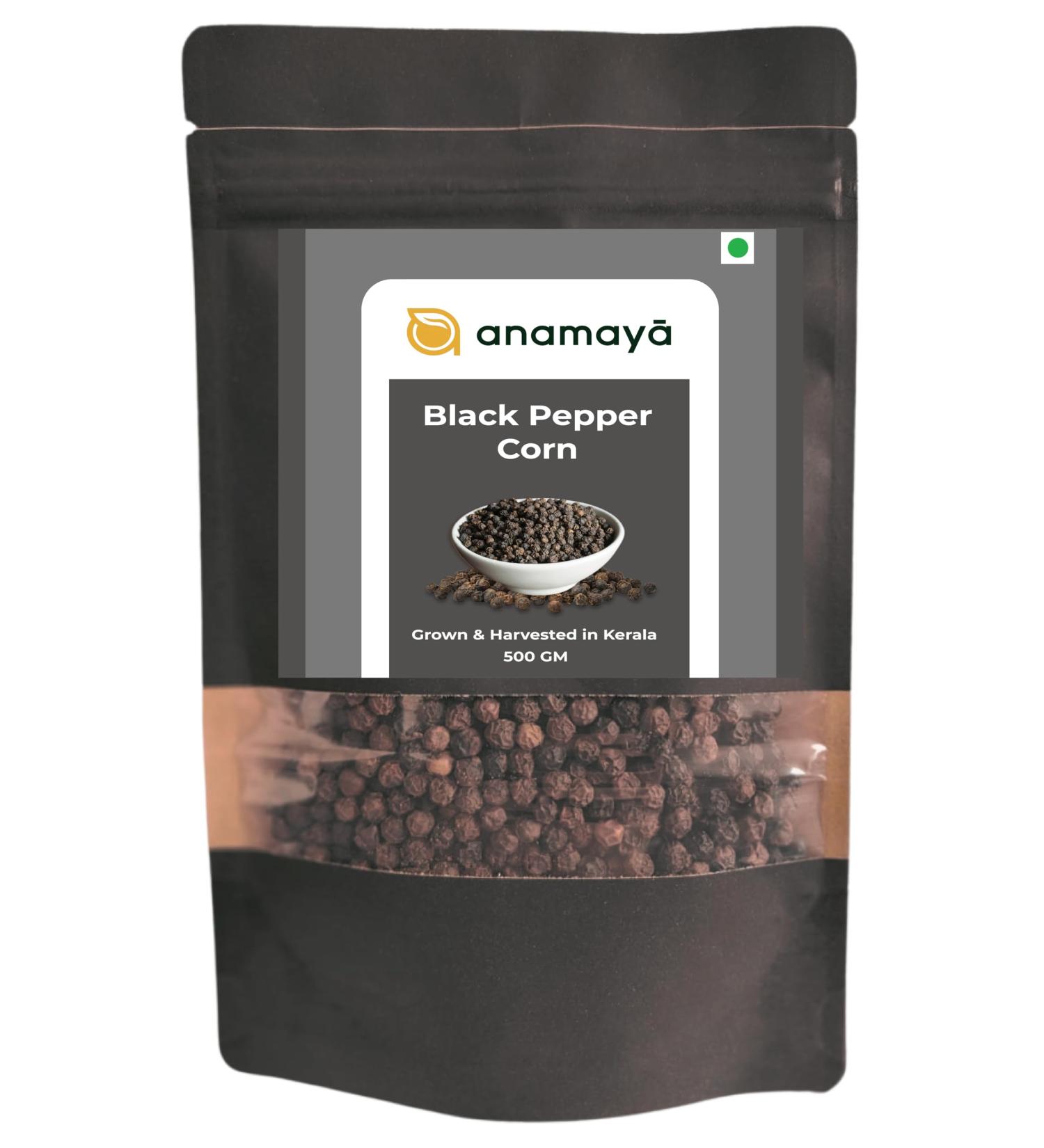 Black Pepper Corns by Anamaya | Black pepper Whole | Sabut Kali Mirch | Pure and Natural | Grown and Harvested in Meghalaya North East India | Packed in reasealable standup zipper pouch | 500 Gms (2) - Buy Online on GoSupps.com