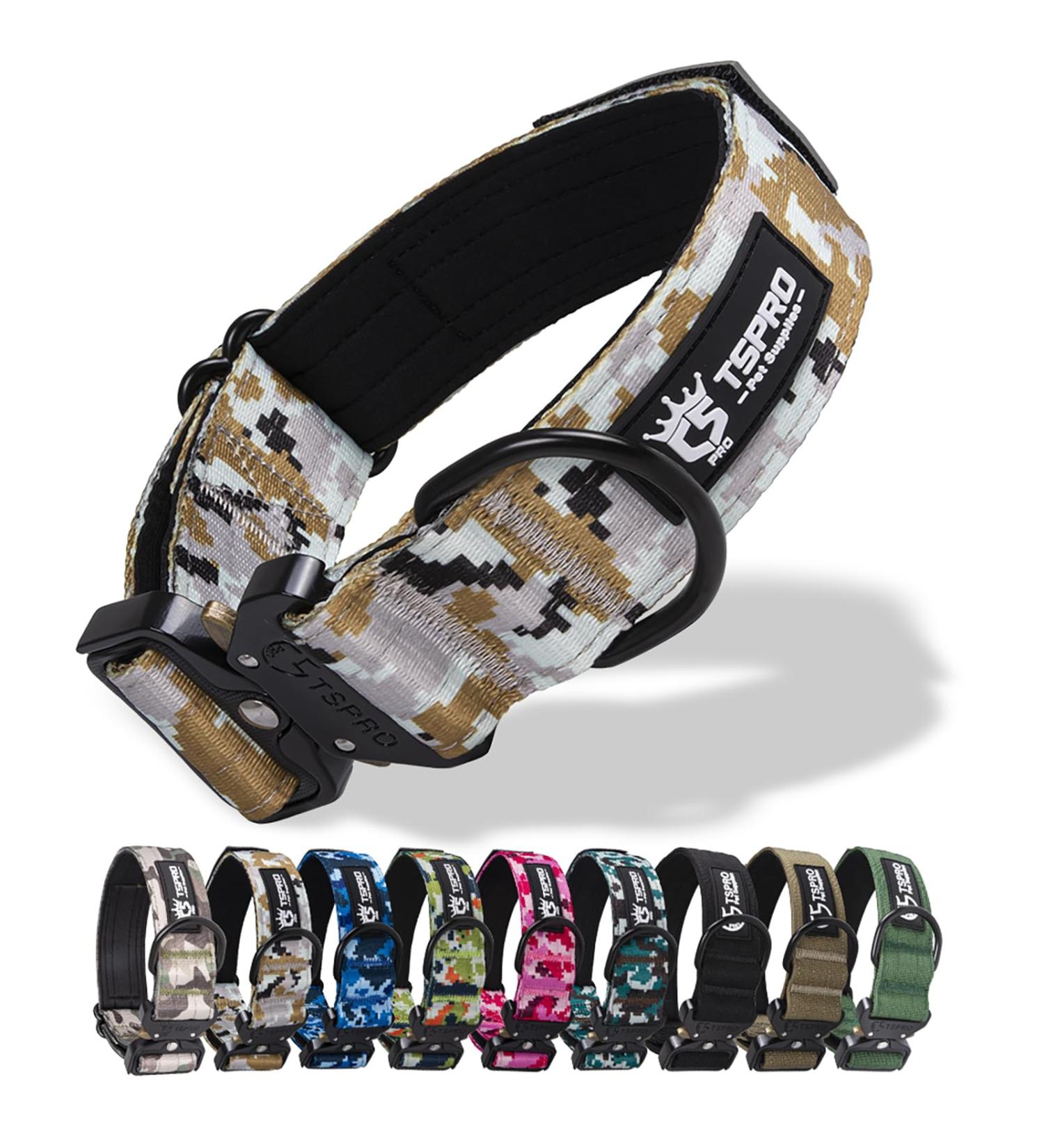 Tspro Premium Camo Dog Collar - Adjustable Thick Collar for Small Medium & Large Dogs | Camo Khaki (L) with Robust Metal Buckle - Buy Online on GoSupps.com