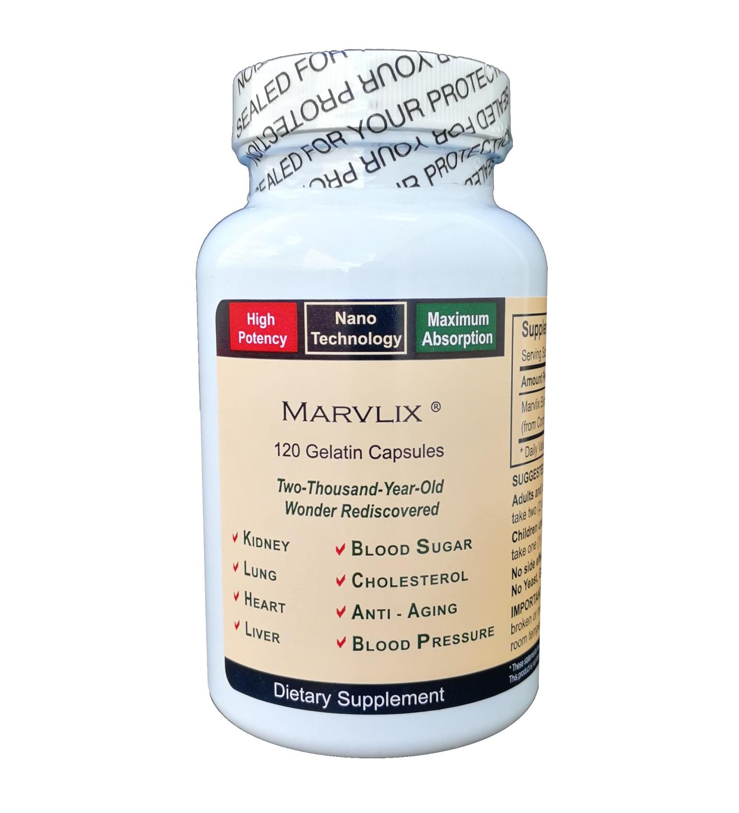 Marvlix - with Cordyceps Sinensis Mushroom Supports Heart Lungs Kidneys Liver - Pure Potent and Bioavailable - 120 Capsules