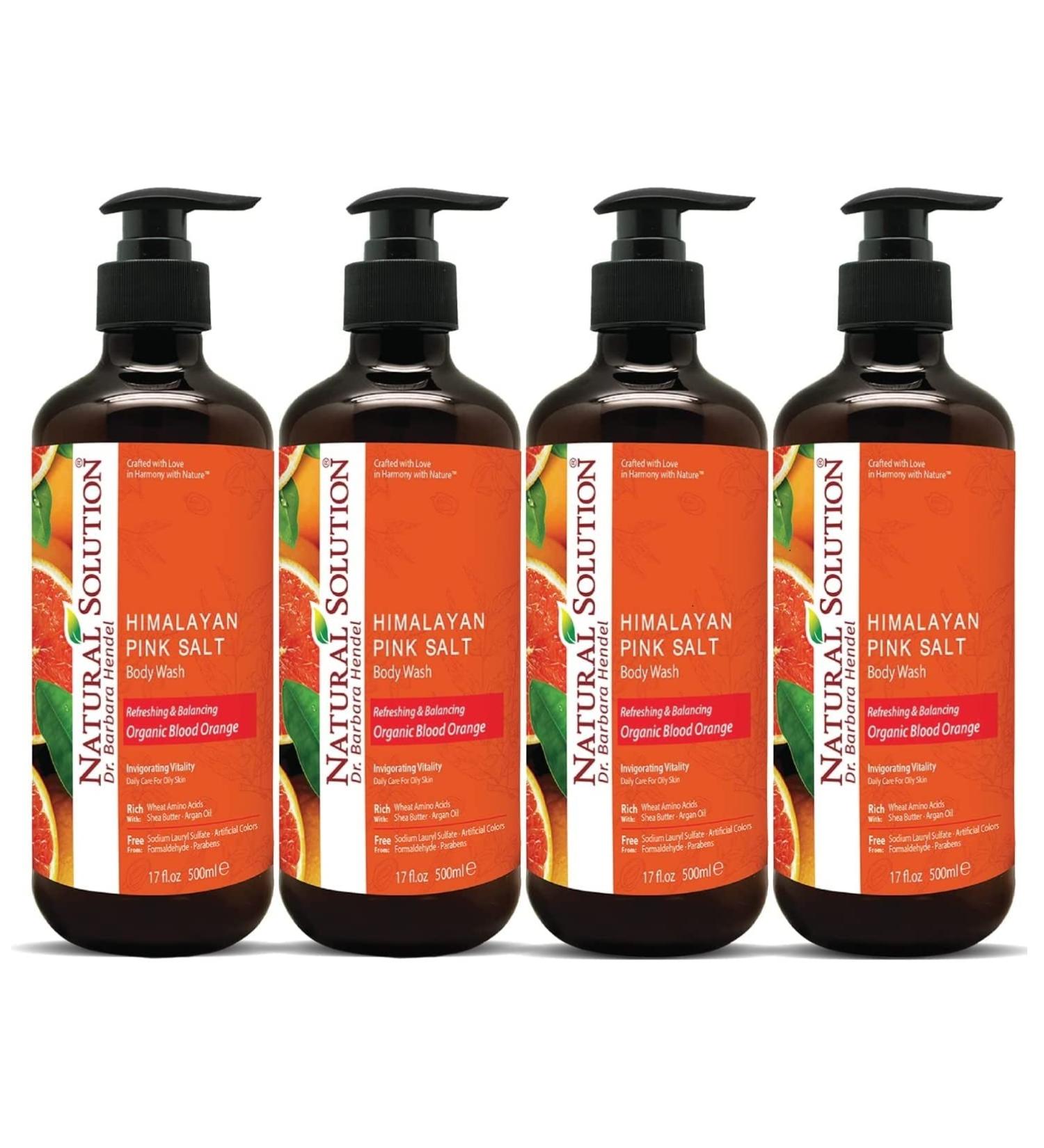Natural Solution Body Wash, Revitalizes & Refreshing Your Skin, Formulated with Organic Blood Orange Extracts with Himalayan Pink Salt, 17 fl oz/Each Pack of 4 - Buy Online on GoSupps.com