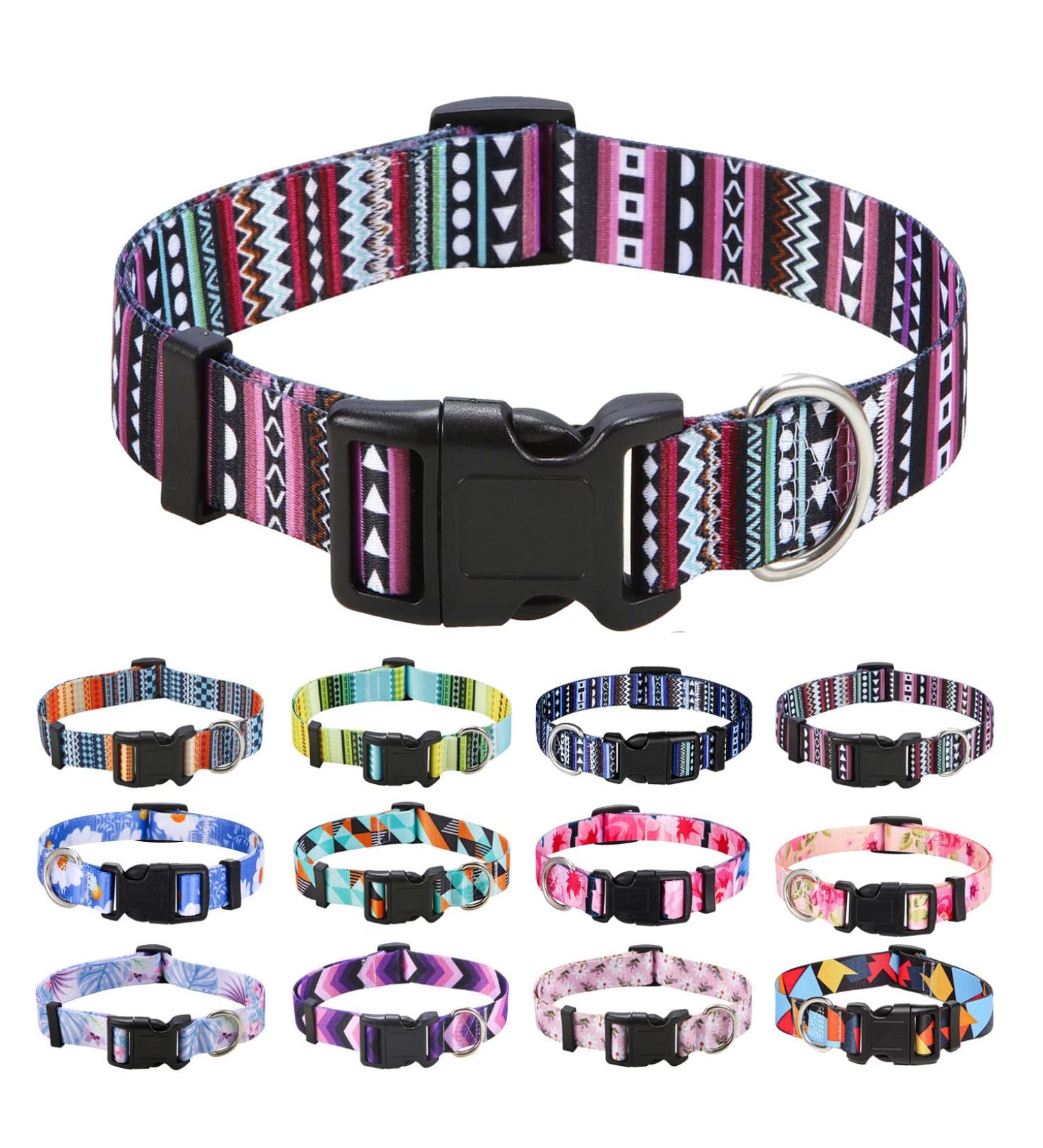Mihqy Adjustable Soft Dog Collar - Bohemian Purple Floral & Geometric Design for Small Medium & Large Dogs (33-55 cm Neck) - Buy Online on GoSupps.com
