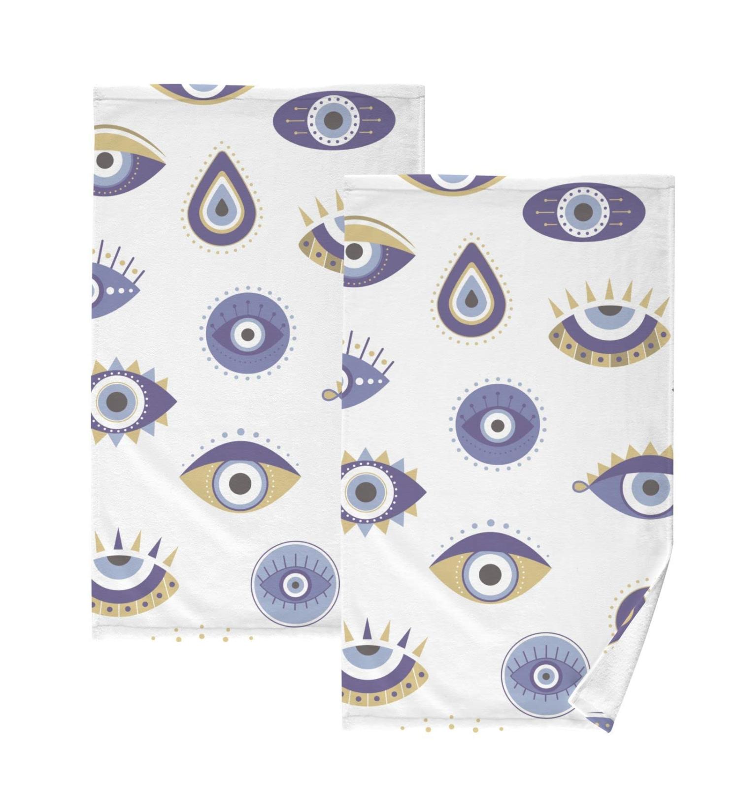ZENWAWA Evil Eye Print Hand Towels - 2 Pack 16x28 inch, Cotton Bath Towels for Face, Hands, Body - Thin, Lightweight, Quickdry - Bathroom, Kitchen, Travel, Gym - Buy Online on GoSupps.com