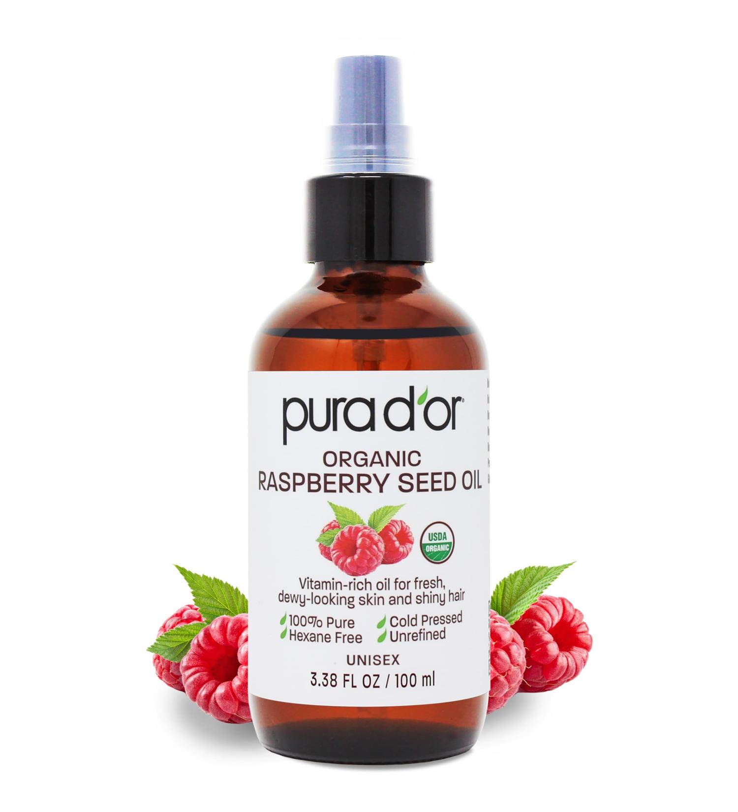 PURA D'OR 3.38 Oz ORGANIC Raspberry Seed Oil - 100% Pure USDA Certified Cold Pressed Unrefined Hexane-Free Premium Grade - Sun Protection For Skin Body & Hair 3.38 Fl Oz (Pack of 1) - Buy Online on GoSupps.com