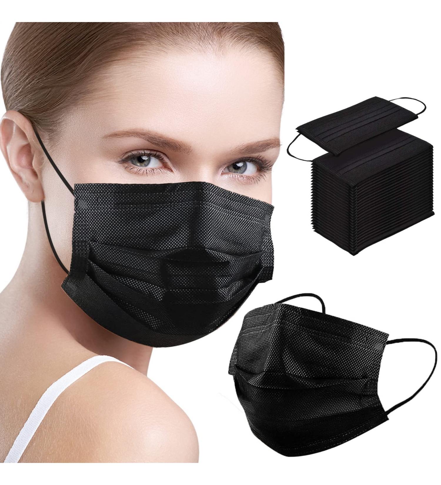 Black Disposable Face Masks 100 Pack - 3 Ply Breathable Adult Dust Masks - Buy Online on GoSupps.com