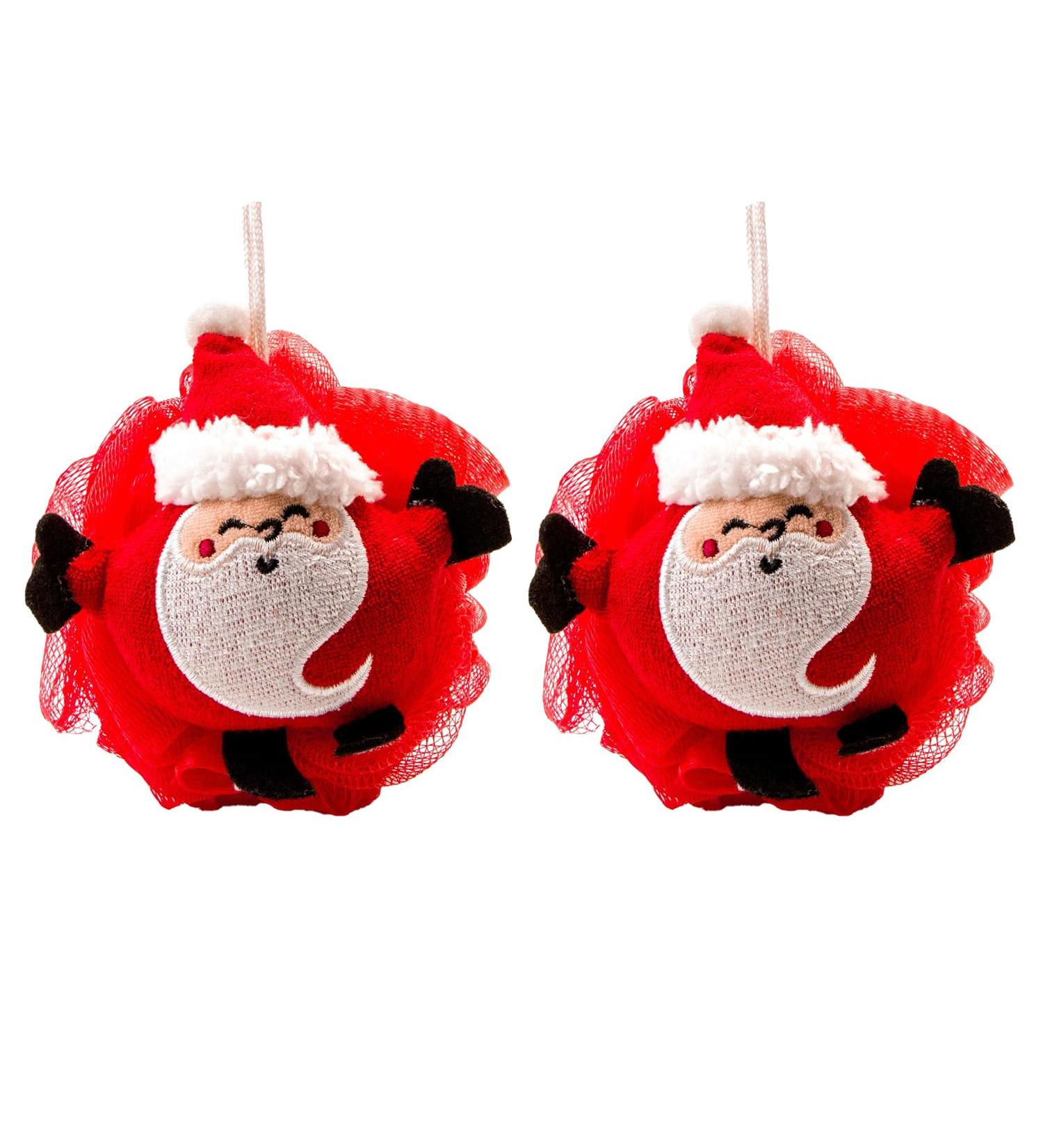 JNAWA 2Pieces Santa Shower Sponge Cartoon Cleaning Scrubber Pouf Loofahs Holiday Shower Essential Bag Fillers for Kids Full Lather Cleanse - Buy Online on GoSupps.com