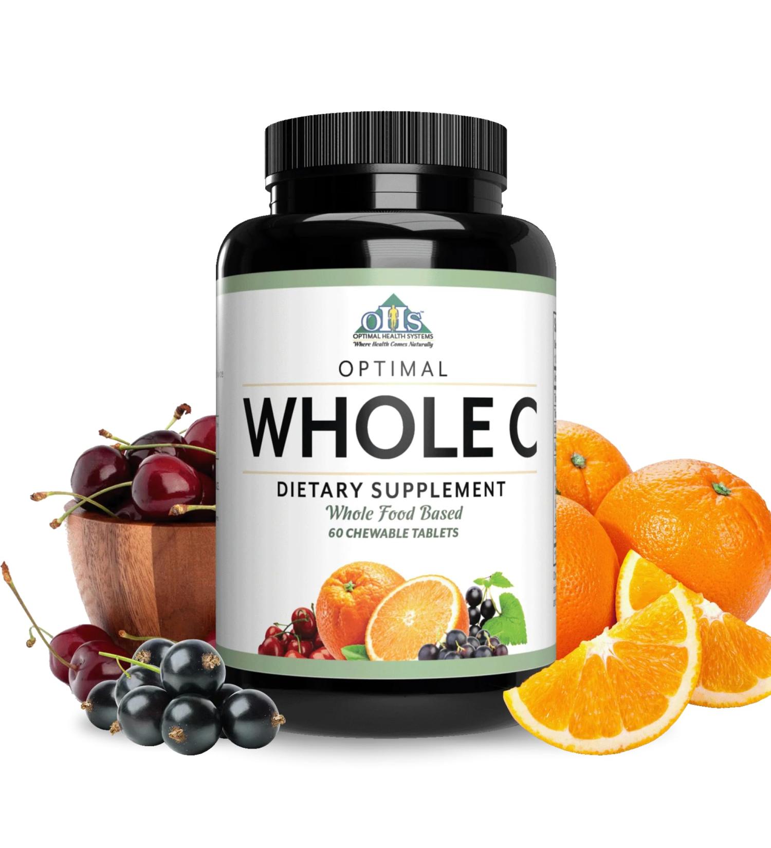 Optimal Health Systems Whole C Chewable | Potent Vitamin C from Whole Foods | Acerola Cherry Orange Fruit & Black Currant + Bioflavenoids | 60 Tablets - Buy Online on GoSupps.com