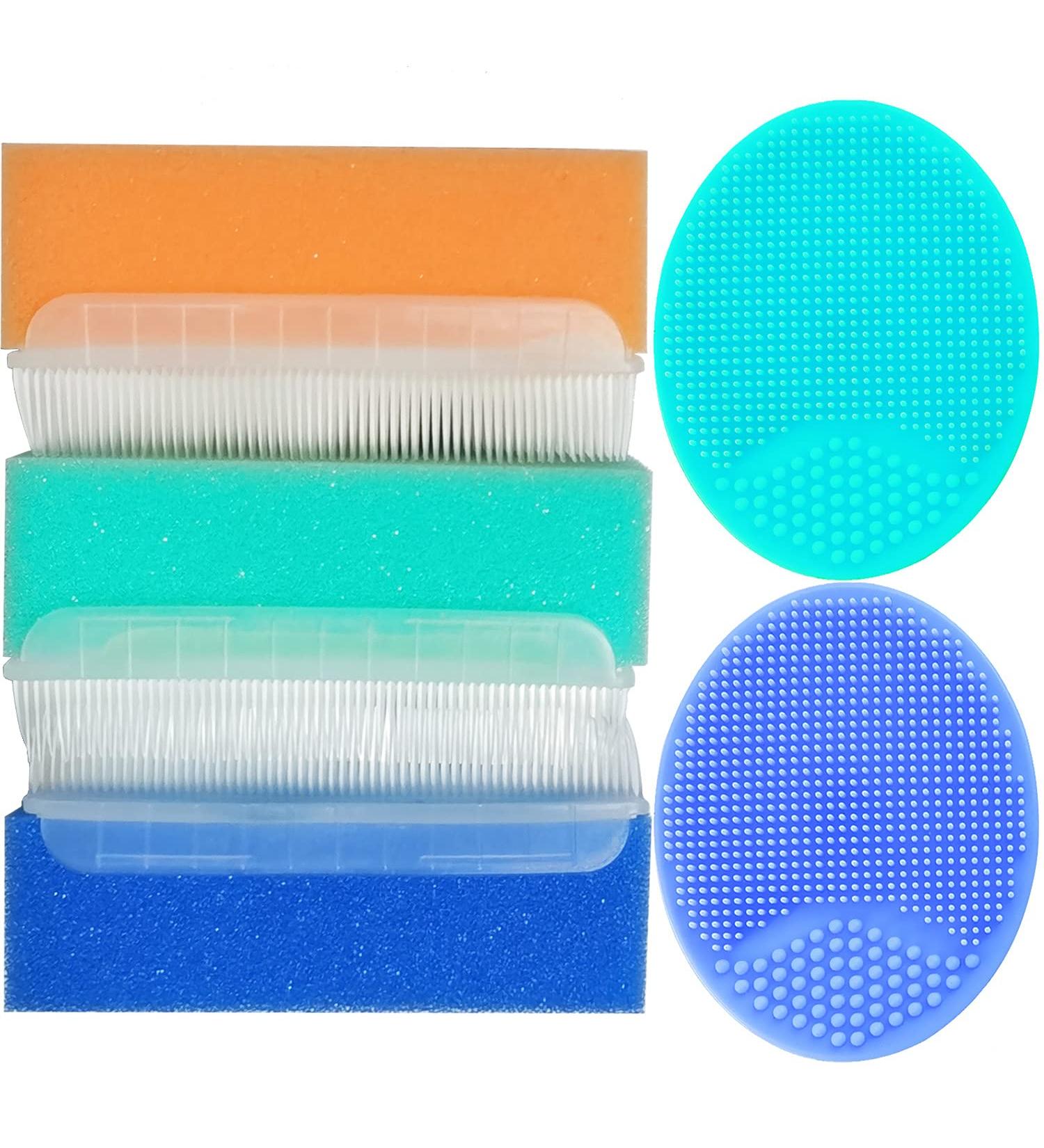 Baby Bath Brush & Sponge Set for Cradle Cap | Soft Sensory Scrubber & Essential Baby Care Kit for Dry Skin (Blue/Green/Orange) - Buy Online on GoSupps.com
