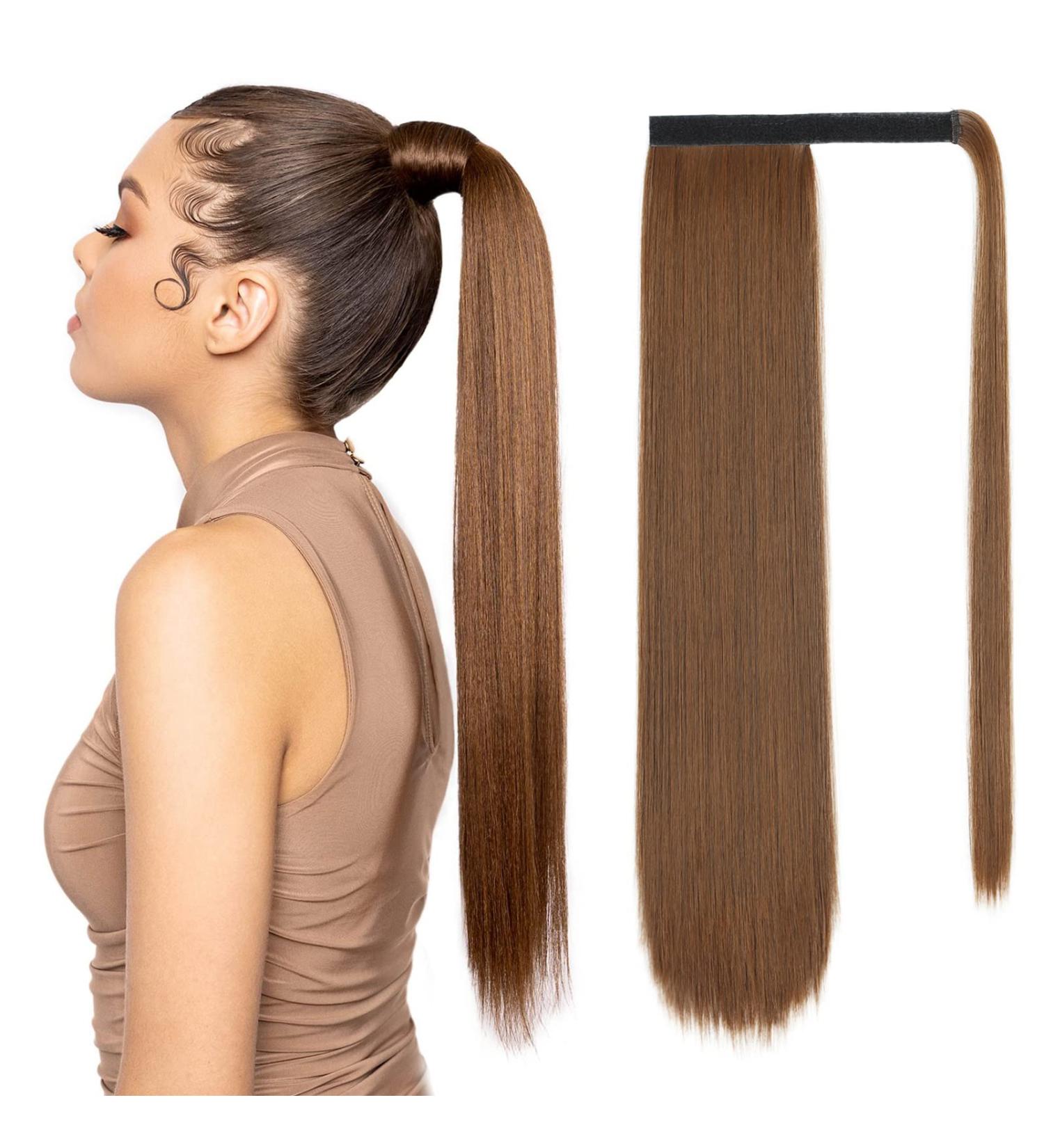NANNAN Light Brown Ponytail Extension 24 Inch - Synthetic Wrap Around Hair Piece for Women - Buy Online on GoSupps.com