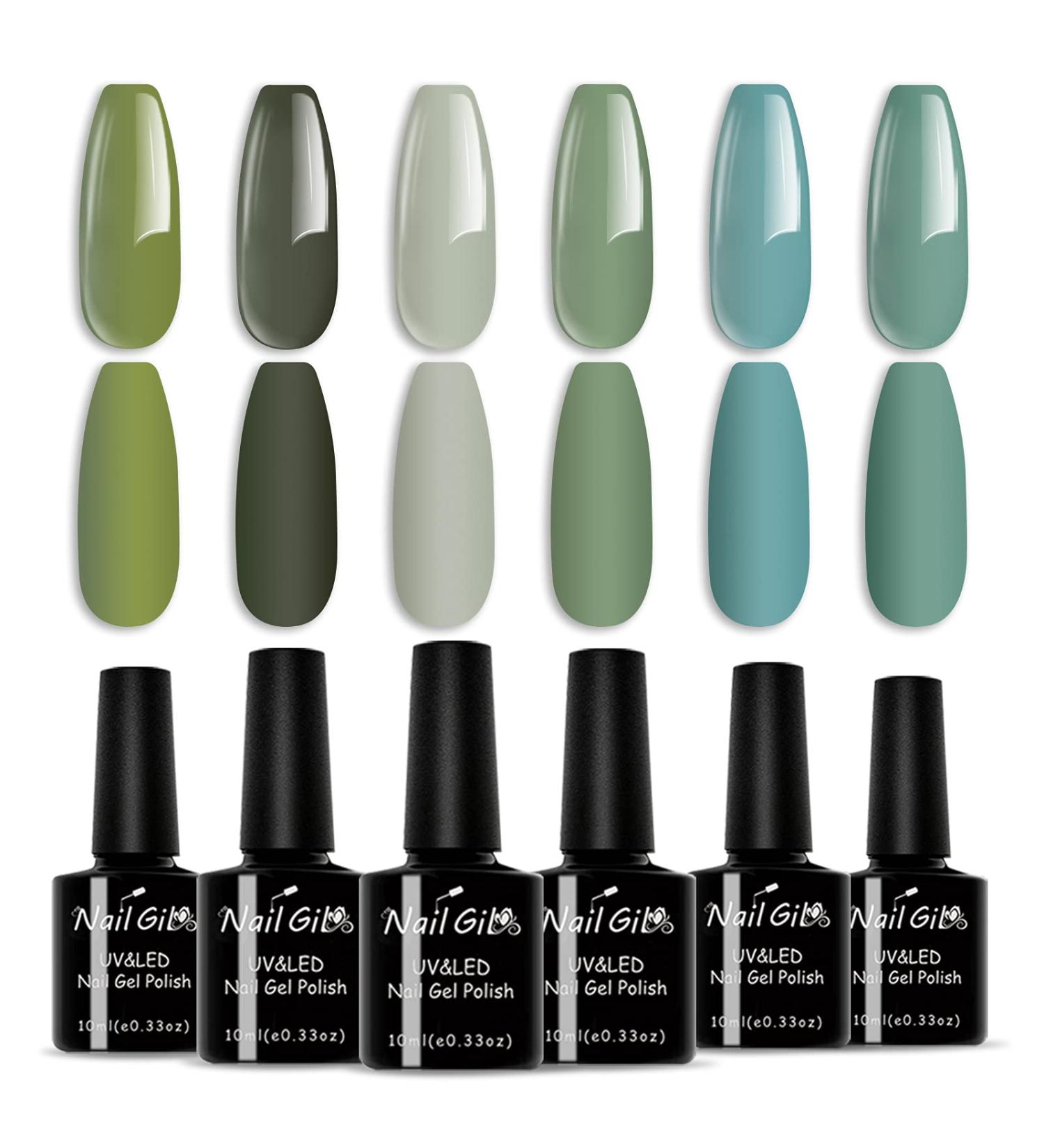 6-Piece Green Gel Nail Polish Set with Nail Stickers - Soak Off Olive, Turquoise, Sage, Mint, Army, Teal U V Polish - DIY at Home Gift for Women - 10ml - Buy Online on GoSupps.com