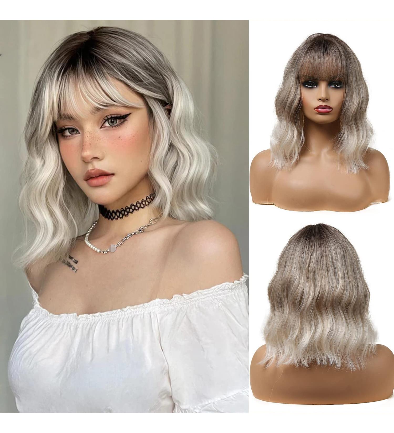 Esmee 14 Short Blonde Wigs with Bangs | Natural Synthetic Ombre Wig for Women | Cosplay & Daily Wear | Bob 14 Inch - Buy Online on GoSupps.com