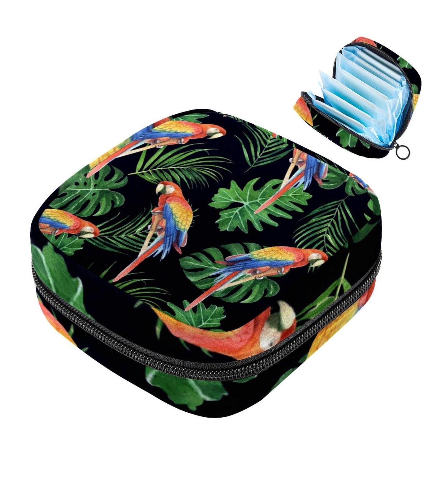 Eco-Friendly Women's Sink Storage Pocket - Menstrual Cup & Tampon Holder Kit for Teens - Tropical Parrots Design - Buy Online on GoSupps.com