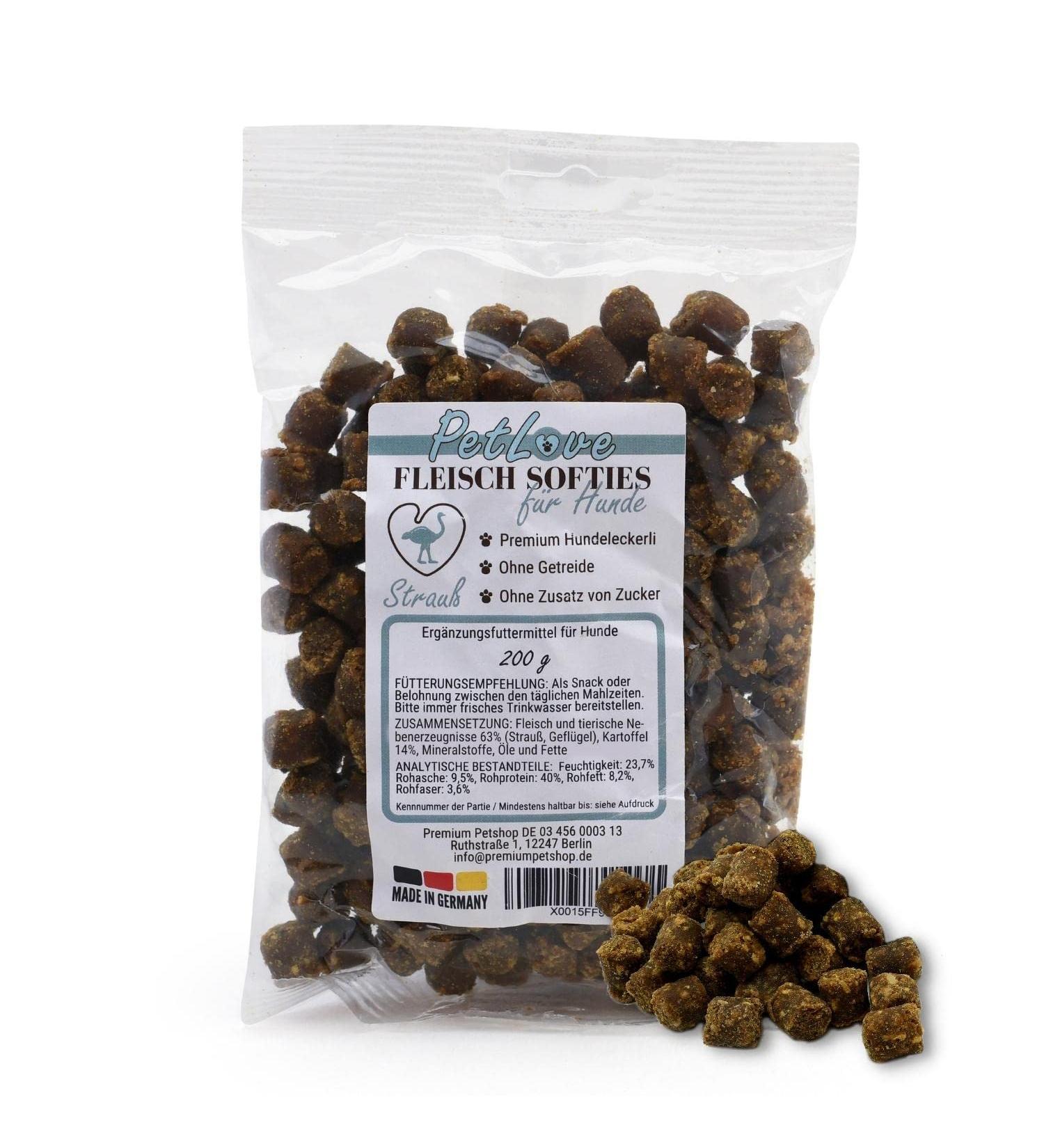 Buy Petlove Meat Softies for Dogs - Grain-Free Training Treats with 63% Meat Content - 200g Ostrich Snacks - Buy Online on GoSupps.com